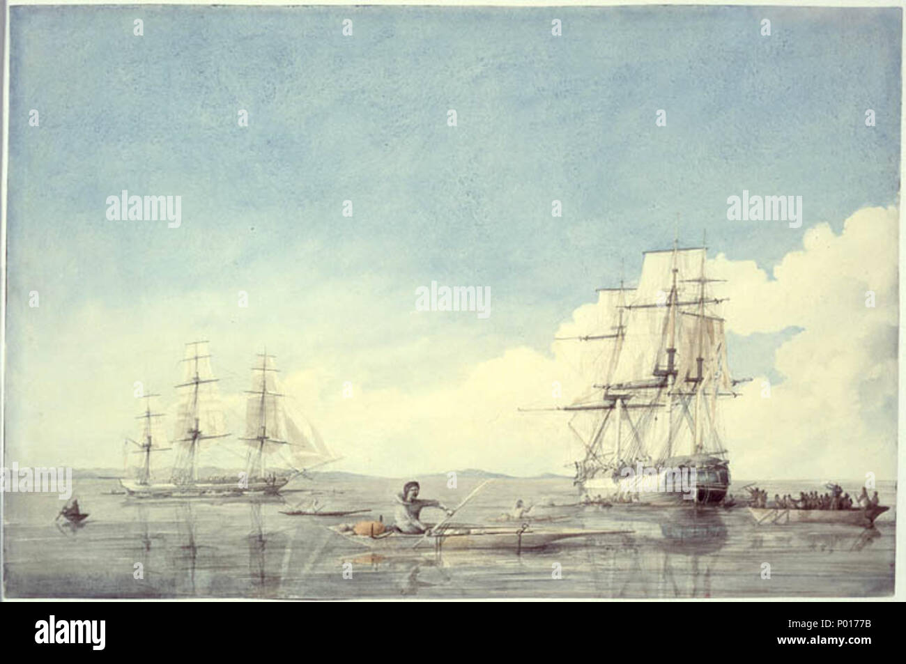 . Die Hudson's Bay Company Schiffe Prinz von Wales und Eddystone Tauschhandel mit den Inuit aus der oberen Savage Islands, Hudson Strait, Kanada. . 1819. Haube, Robert (1795/6 - 1821/10/20) 2 HBC - Obere Savage Islands-Hudson Strait Stockfoto