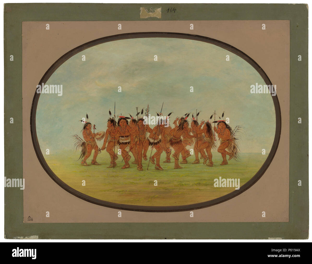 Malerei; Öl auf Karte auf Karton montiert; gesamt: 46,7 x 61,7 cm (18 3/8 x 24 5/16 in.); 3 lustigen Tanz - Sioux C 16219 Stockfoto