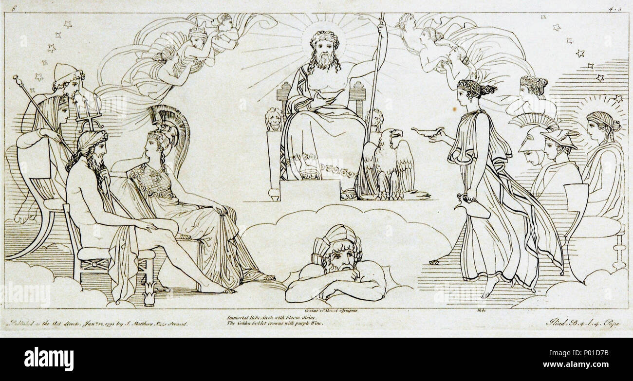 . English: Kupferstich (1795) von Tommaso Piroli (1752 - 1824) nach einer Zeichnung (1793) von John flaxman (1755 - 1826). . 23. Mai 2008. H.-P.Haack 12 (6) Flaxman Ilias 1793, gestochen 1795, 186 x 358 mm Stockfoto