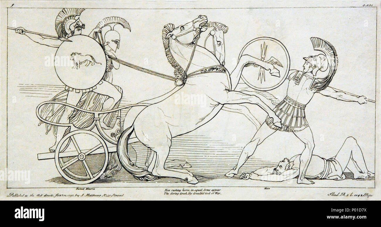 . English: Kupferstich (1795) von Tommaso Piroli (1752 - 1824) nach einer Zeichnung (1793) von John flaxman (1755 - 1826). . 19. April 2008. H.-P.Haack 12 (9) Flaxman Ilias Kupferstich 1795, Zeichnung 1793, 186 x 364 mm Stockfoto