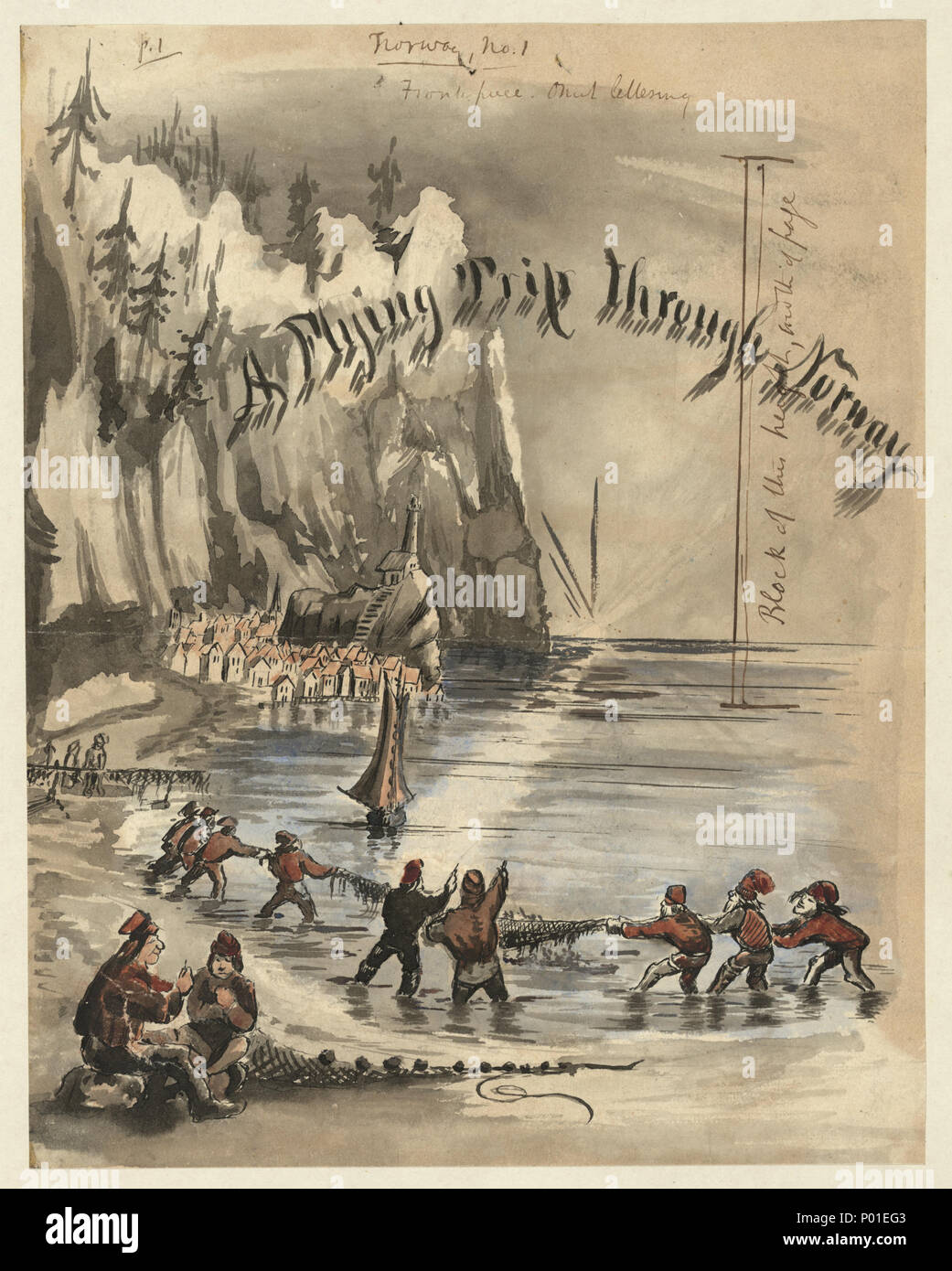 . Englisch: Titel: eine fliegende Reise durch Norwegen Abstract / Medium: 1 Zeichnung: Tinte Pinsel und Aquarell über Graphit underdrawing. . 1856. Taylor, Bayard, 1825-1878, Künstler 99 ein fliegender Reise durch Norwegen LCCN 2004662130 Stockfoto