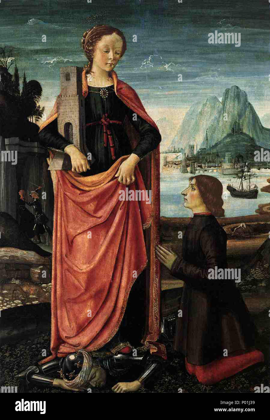. Englisch: St Barbara zerkleinern Ihr ungläubigen Vater, mit einer knienden Spender Panel, 68 x 47 cm Privatsammlung. ca. 1473. Domenico Ghirlandaio (1448-1494) Alternative Namen Geburt Name: Domenico Di Tommaso Bigordi; Domenico Currado Bigordi; Domenico Ghirlandajo; Domenico Grilleandajo Beschreibung italienischer Maler Geburtsdatum / Tod 1449 11. Januar 1494 Ort der Geburt / Tod Florenz Florenz Arbeit Ort San Gimignano (1475), Rom (1475), Florenz, Rom (1477-1478), Settimo (1479), Lucca (1479), Florenz (1480), Poltawa (1480-1481), Rom (1481), San Gimignano (1482), Florenz (14. Stockfoto