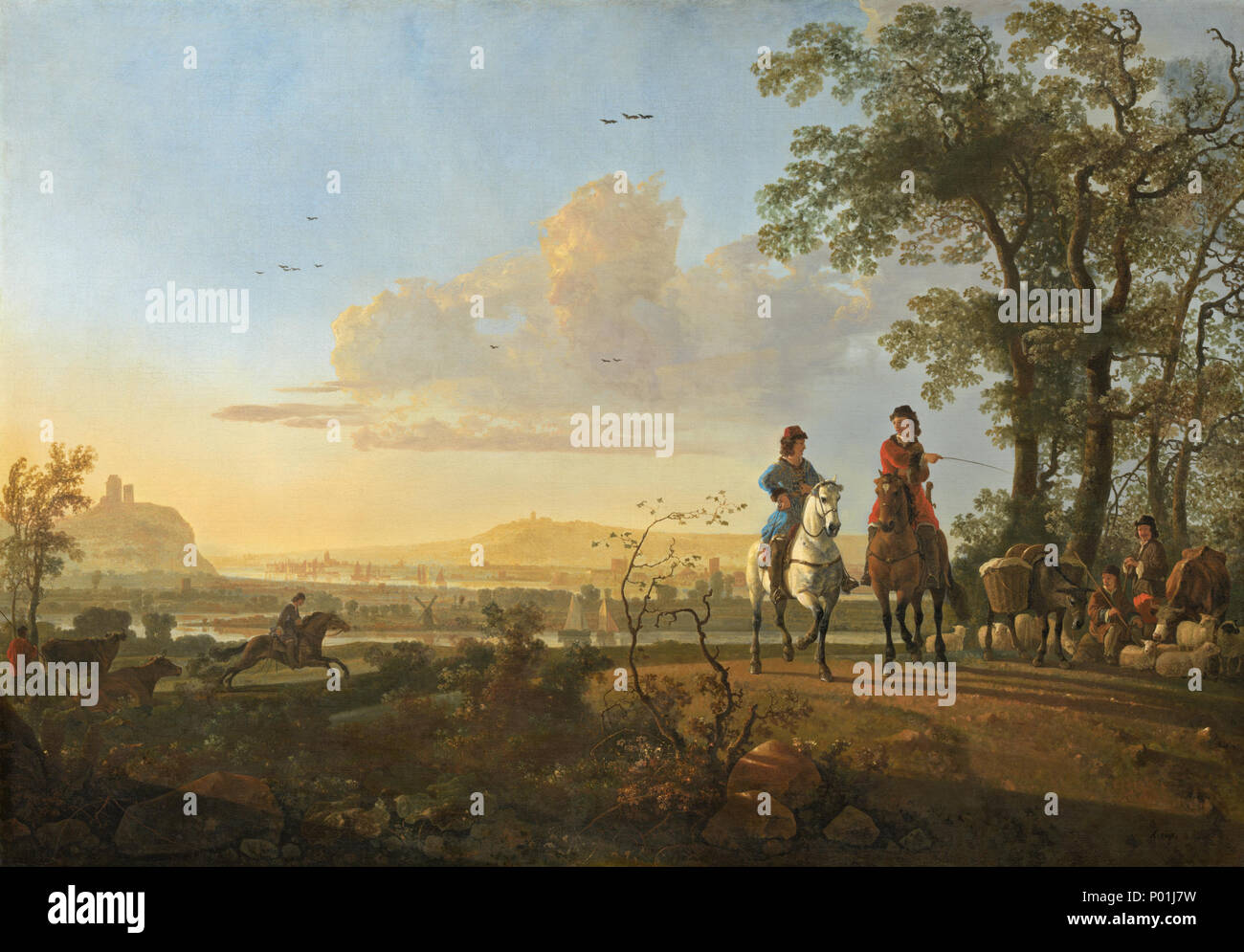 Malerei; Öl auf Leinwand; gesamt: 120 x 171,5 cm (47 1/4 x 67 1/2 in.) gerahmt: 164,2 x 214,3 x 17,2 cm (64 5/8 x 84 3/8 x 6 3/4 in.); 11 Reiter und Hirten mit Rindern zu 12586 Stockfoto