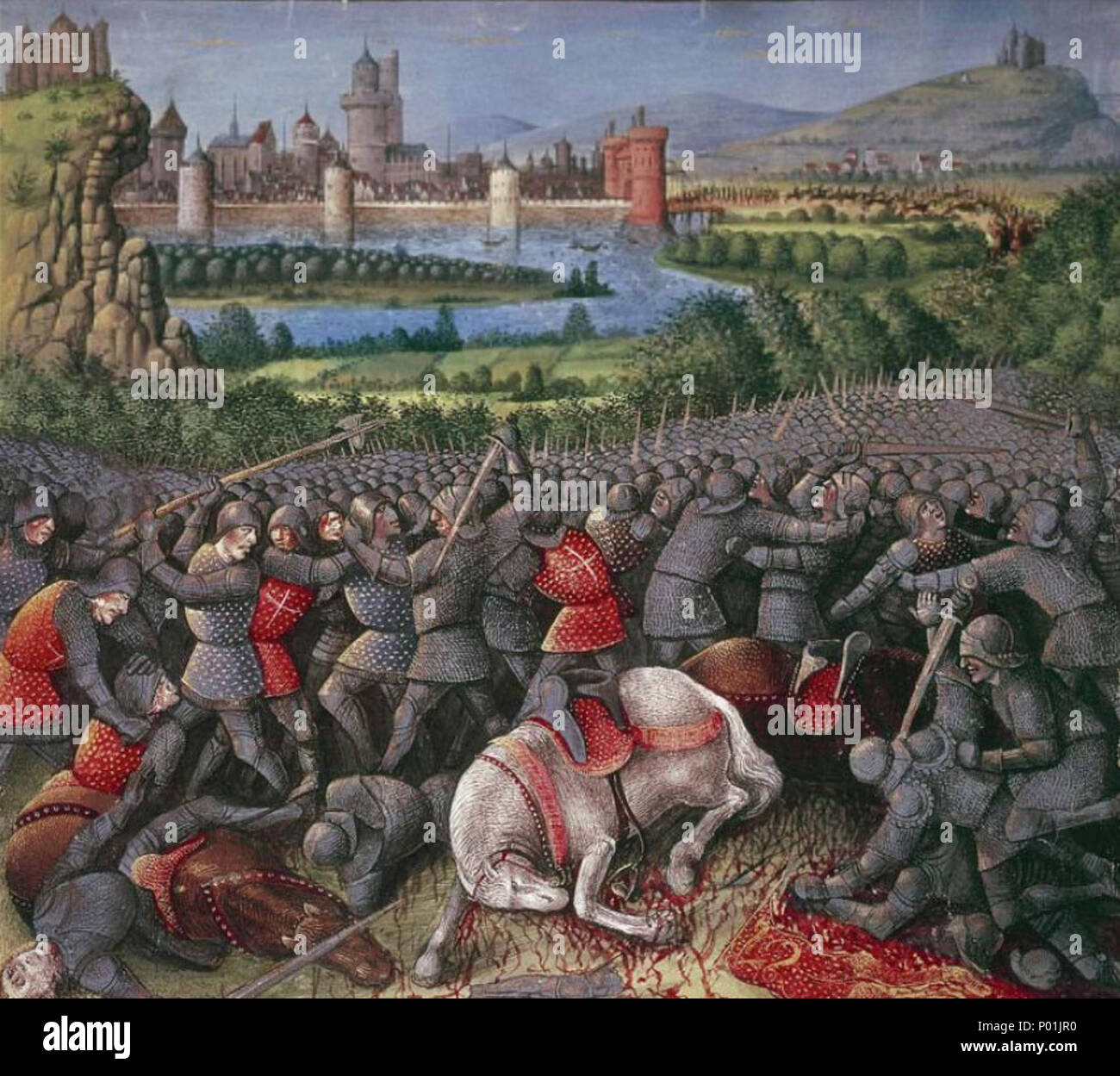 . Beleuchtung der Kreuzfahrer kämpfen aus dem 15. Jahrhundert Manuskript "Übersee Voyages'. ca. 1490. Sebastian Marmoret (Ca. 1490) 17 überseeischen voyages-Kreuzfahrer kämpfen Stockfoto