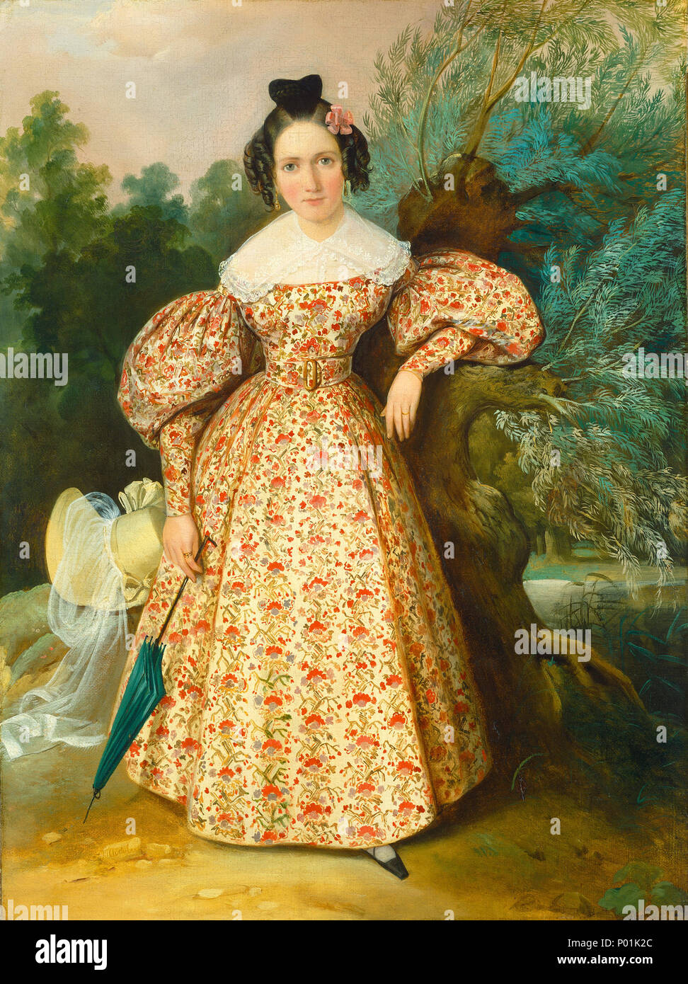 Malerei; Öl auf Leinwand; gesamt: 61,3 x 46 cm (24 1/8 x 18 1/8 in.) gerahmt: 81,3 x 66,4 x 8,3 cm (32 x 26 1/8 x 3 1/4 in.); 18 Portrait einer jungen Dame G -000529 Stockfoto