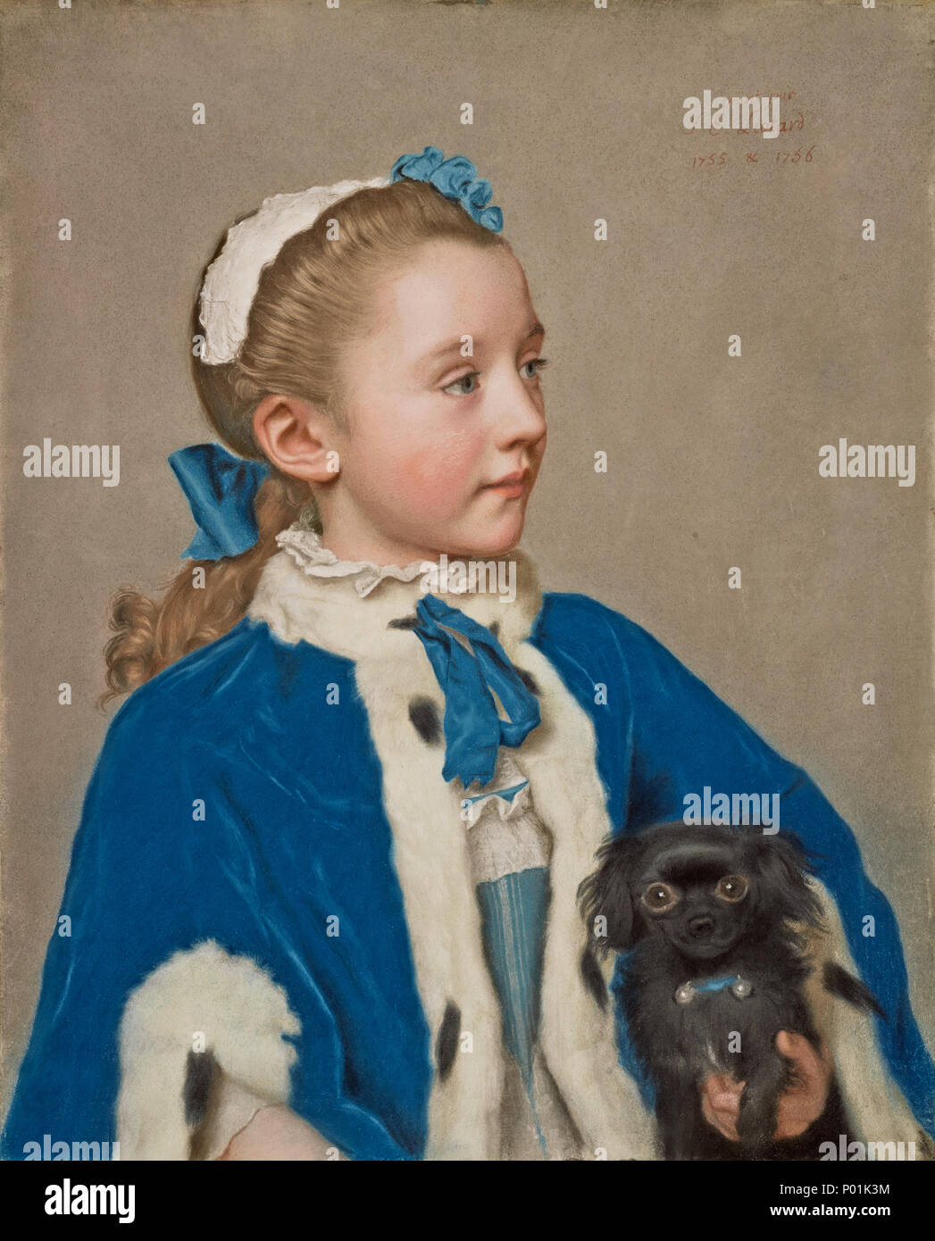 Maria Frederike van Reede-Athlone an Sieben; Jean-Étienne Liotard (Schweizer, 1702 - 1789); 1755 - 1756; Pastell auf Pergament; 54,9 × 44,8 cm (21 5/8 x 17 5/8 in.); 83.PC.273 19 Portrait von Maria Frederike van Reede-Athlone im Alter von sieben Jahren 00083301 Stockfoto