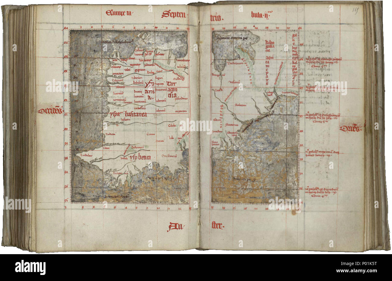 . Latina: Europa Tabula II [Europae Tabula Secunda] Secunda Europa tabula continet totam hyspāiaz [Secunda Europae Tabula continet Hispanias totas]. Deutsch: Das zweite Europäische Karte, von römischen Spanien und Portugal, von einem Manuskript Kopien Guillaume Fillastre von Ptolemäus Geographie. 215 x 148 mm. Zweite Seite in der Größe anzupassen. 19 Europa Tabula II. Stockfoto