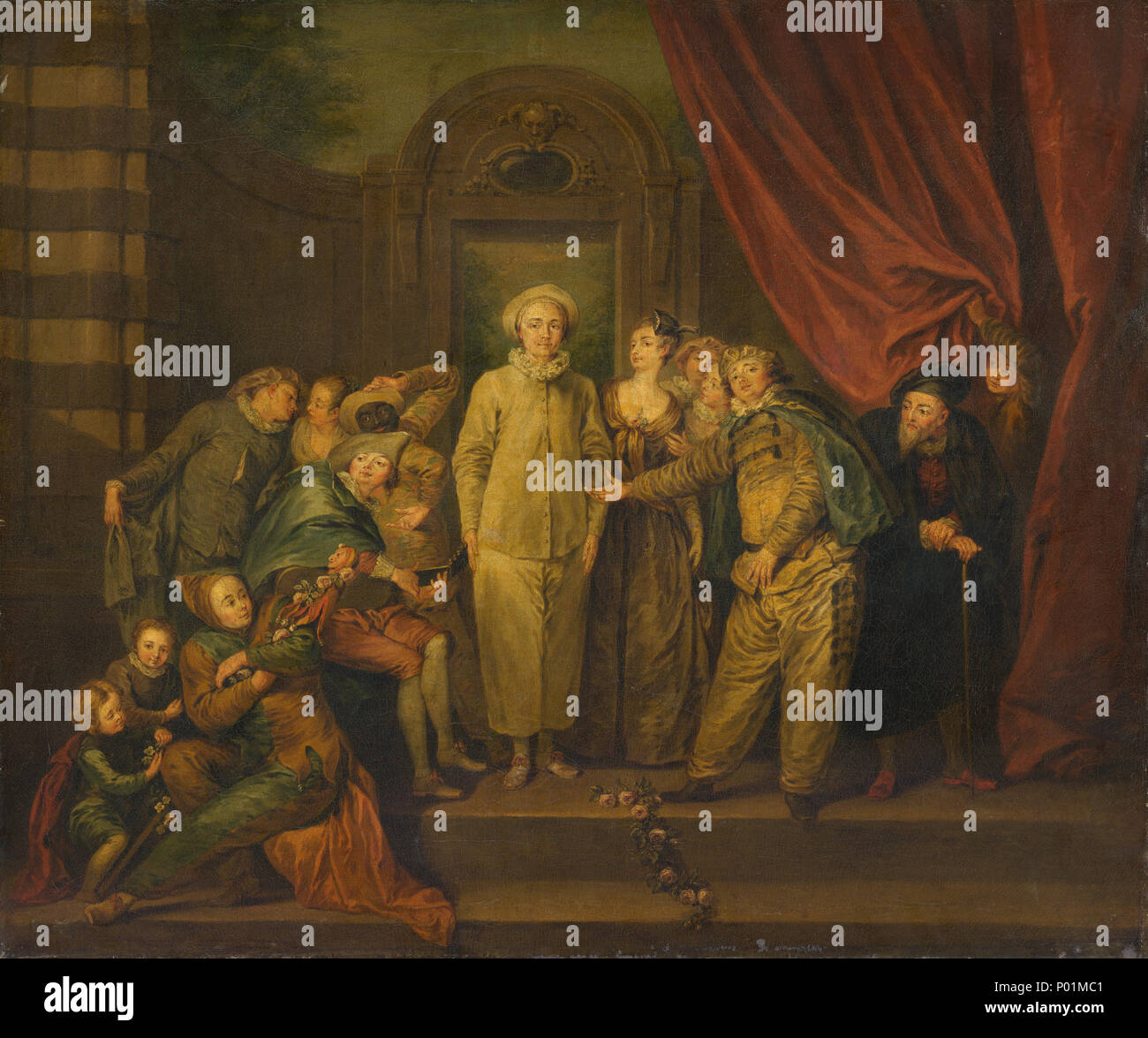 Malerei; Öl auf Leinwand; gesamt: 63,8 x 76 cm (25 1/8 x 29 15/16 in.) gerahmt: 80,7 x 92,7 x 3,8 cm (31 3/4 x 36 1/2 x 1 1/2 in.); 23 der Italienischen Komödianten ein 13617 Stockfoto