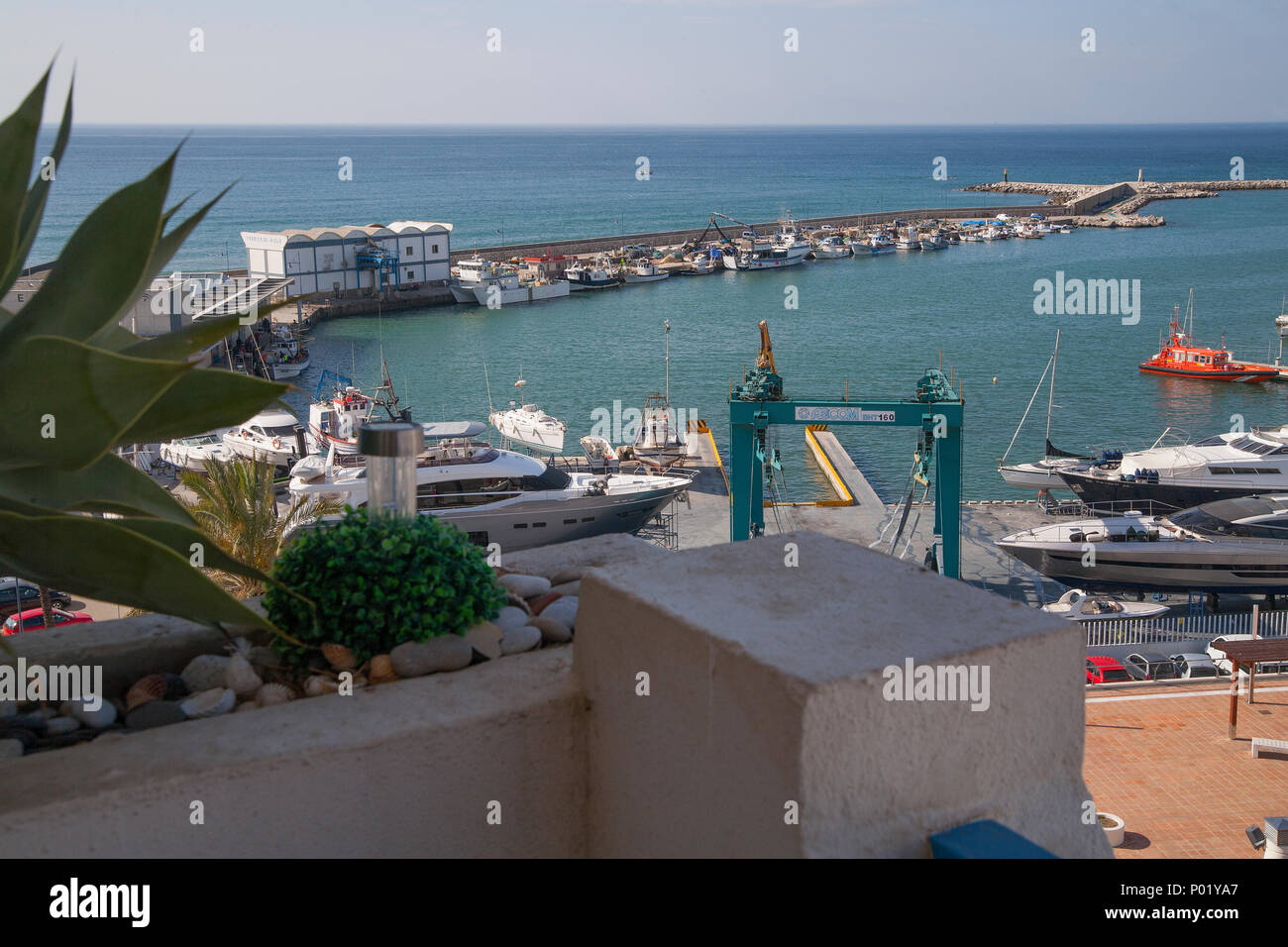 Vogelperspektive Estepona Hafen, Spanien Stockfoto