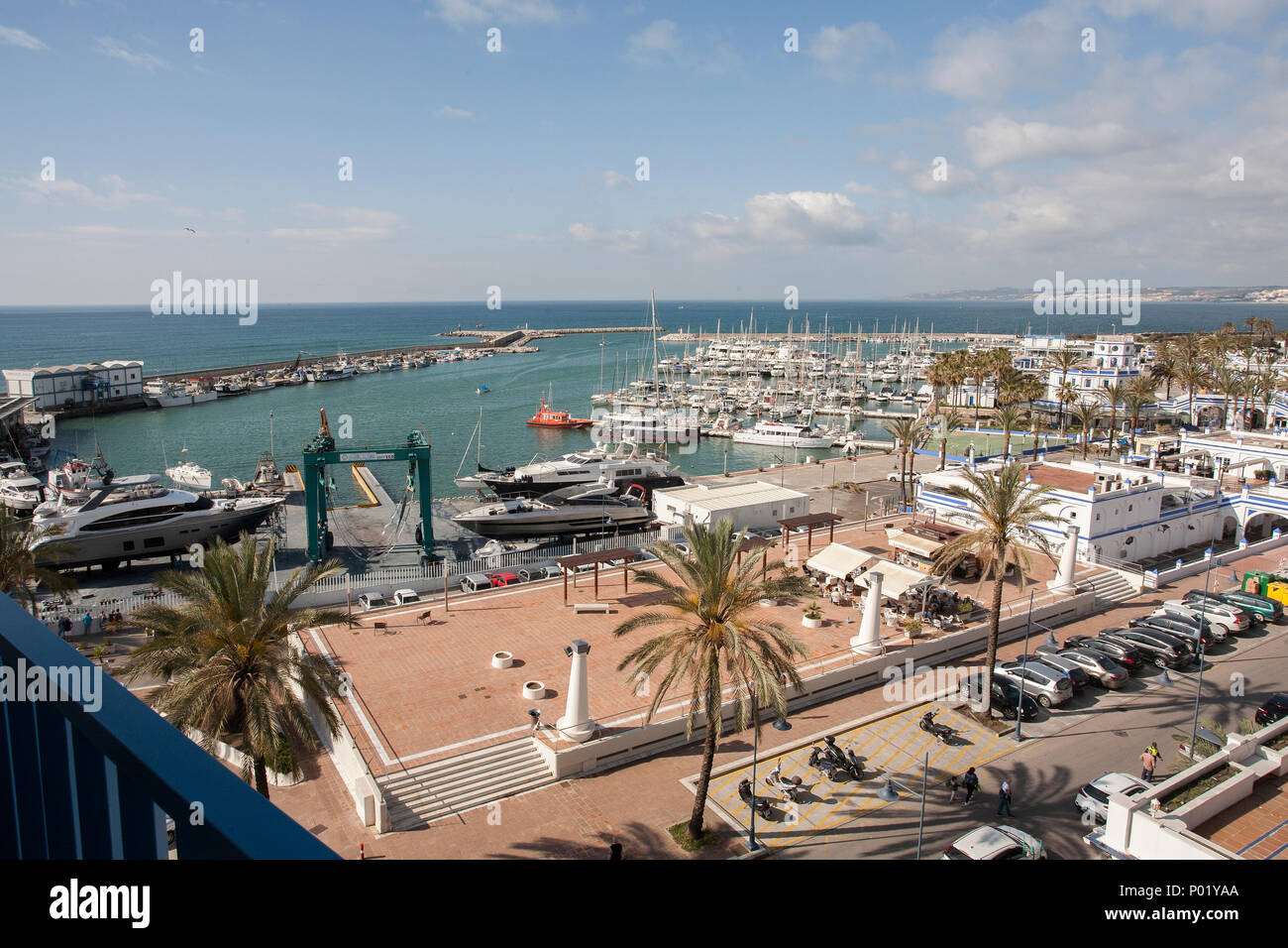 Vogelperspektive Estepona Hafen, Spanien Stockfoto