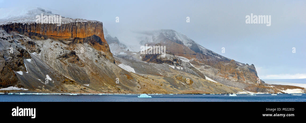 Gletscher und Berge, Suedgeorgien schneebeckte | Gletscher und schneebedeckte Berge, South Georgia Island, Sub Antarktis Stockfoto