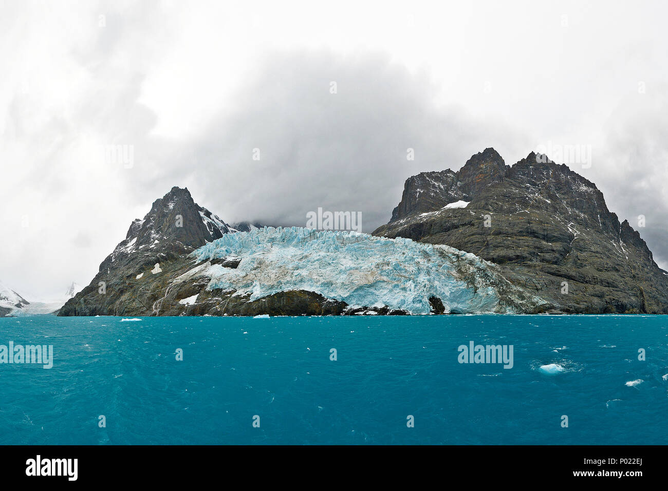 Gletscher und Berge, schneebeckte Georgienen | Gletscher und schneebedeckte Berge, South Georgia Island, Sub Antarktis Stockfoto