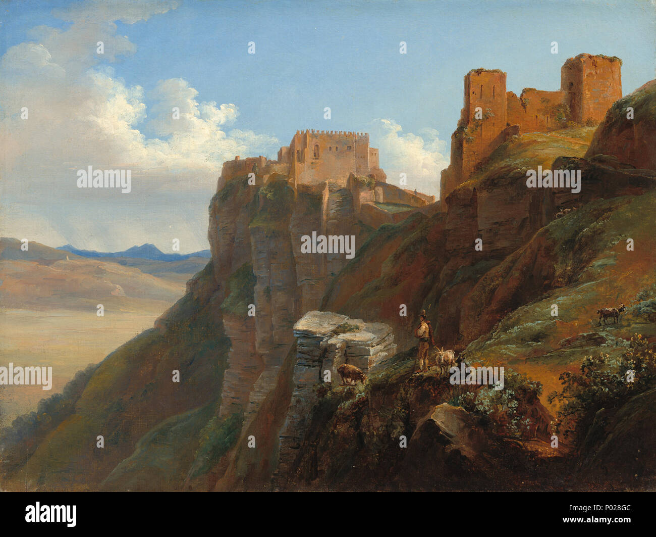 Malerei; Öl auf Leinwand; gesamt: 22,9 x 29,9 cm (9 x 11 3/4 in.); 25 Blick auf das Castello di San Giuliano, in der Nähe von Trapani, Sizilien A10881 Stockfoto
