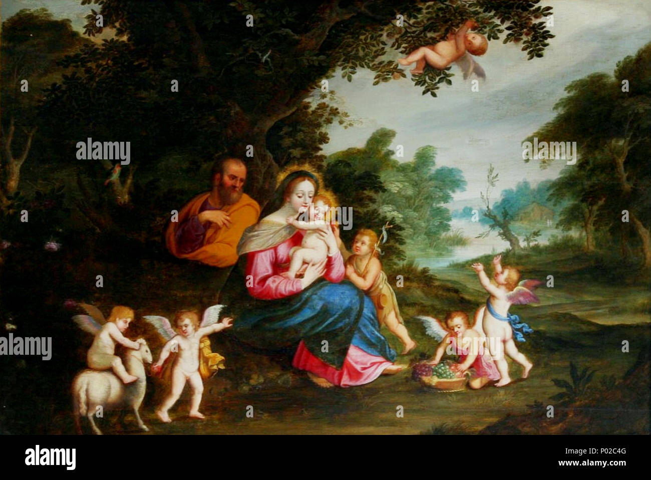 . Rest der Heiligen Familie auf der Flucht nach Ägypten mit St. Johannes der Täufer Alternativer Titel (s): Die Ruhe auf der Flucht nach Ägypten. Von 1578 bis 1625 16 Brueghel Heilige Familie Stockfoto