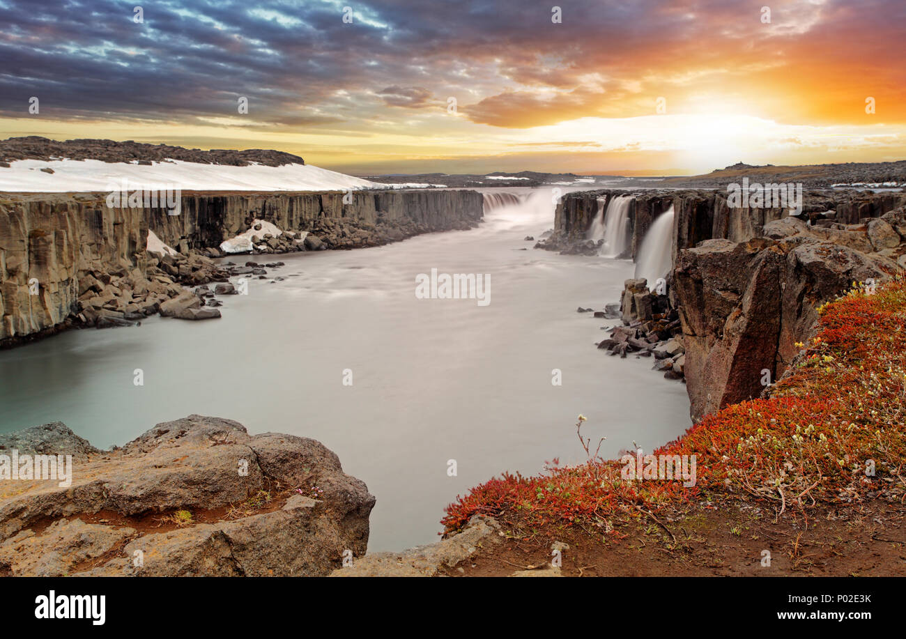 Selfoss Wasserfall im Vatnajökull Nationalpark, im Nordosten Islands Stockfoto
