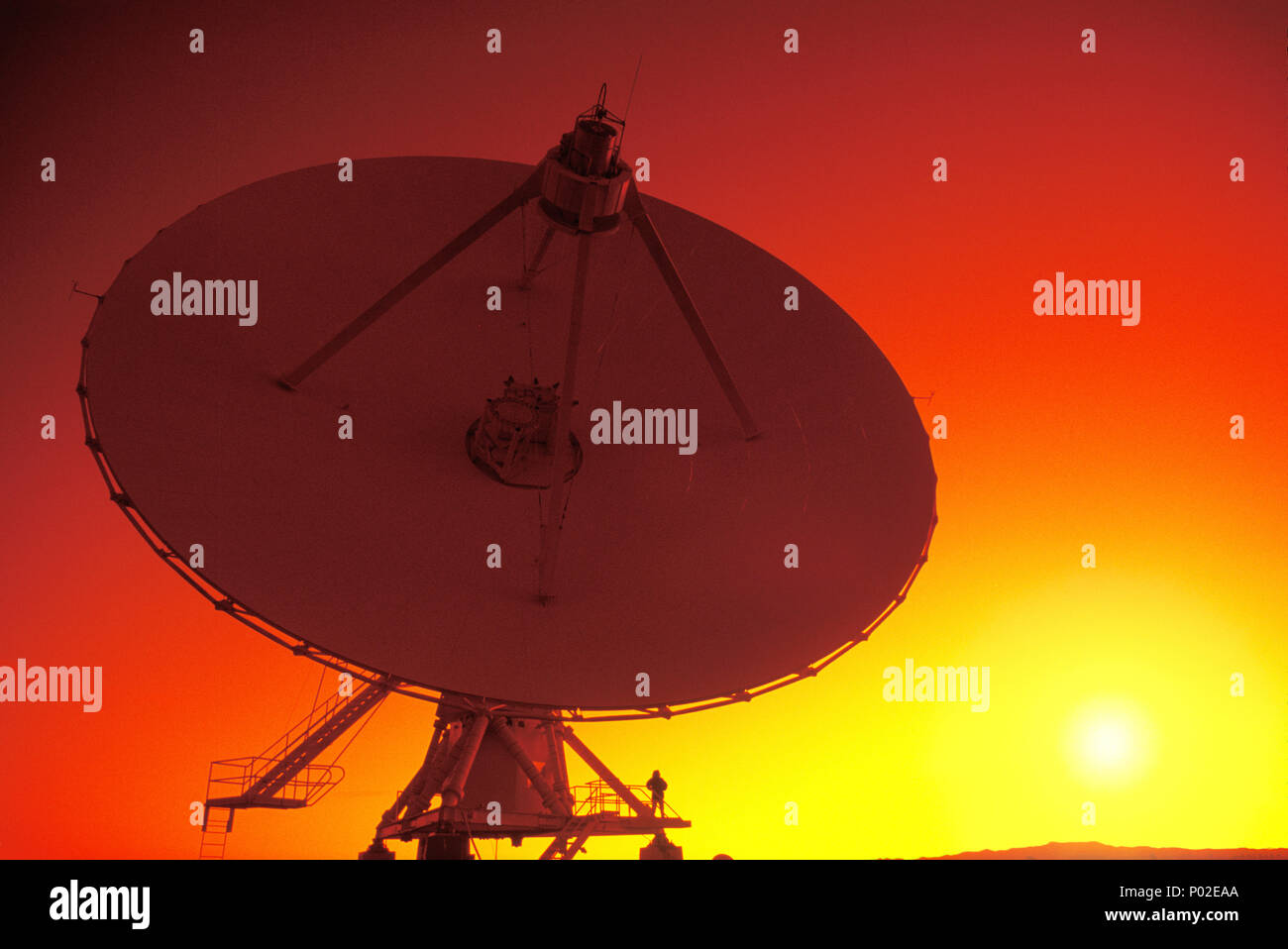 1992 historische PERSON, DIE AUF RADIO TELESKOP SATELLITENSCHÜSSEL SAN AUGUSTINE PLAIN NEW MEXIKO USA Stockfoto