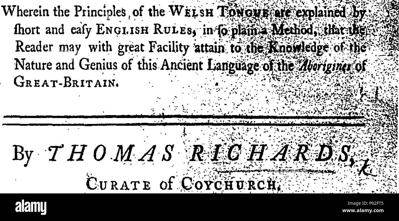 . Englisch: Fleuron aus Buch: eine kurze Einführung in die alte Britische oder die Walisische Sprache: als compendious und umfassende Grammatik; darin die Grundsätze des walisischen Zunge sind von kurzen und einfachen englischen Regeln erklärt, in so eine Methode, die der Leser mit großer Service zu der Erkenntnis der Natur und Genius dieser alten Sprache der Ureinwohner von Großbritannien erreichen. Von Thomas Richards, Kurator von coychurch. 28 Eine kurze Einführung in die alte Britische Fleuron T 066972-1 Stockfoto
