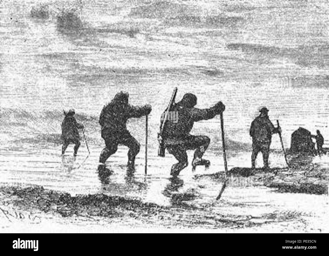 . Englisch: Eine Illustration von Jules Vernes Roman "Reisen und Abenteuer des Kapitän Hatteras', Teil II: "Der Bereich der Ice' gezeichnet von Édouard Riou und/oder Henri de Montaut. Polski: Ilustracja powieści Juliusza Verne 'a' i Podróże przygody kapitana części Hatterasa", II: "Pustynia lodowa" autorstwa Édouarda Riou i/lub Henri de Montauta. Français: Jules Verne: "Voyages et Aventures du Capitaine Hatteras - Le Désert de glace", Édouard Riou et Henri de Montaut. Diese Datei wurde hochgeladen mit Commonist. . 26. November 1866. Édouard Riou (1833-1900) Alternative Namen Edouard Riou Beschreibungen Stockfoto