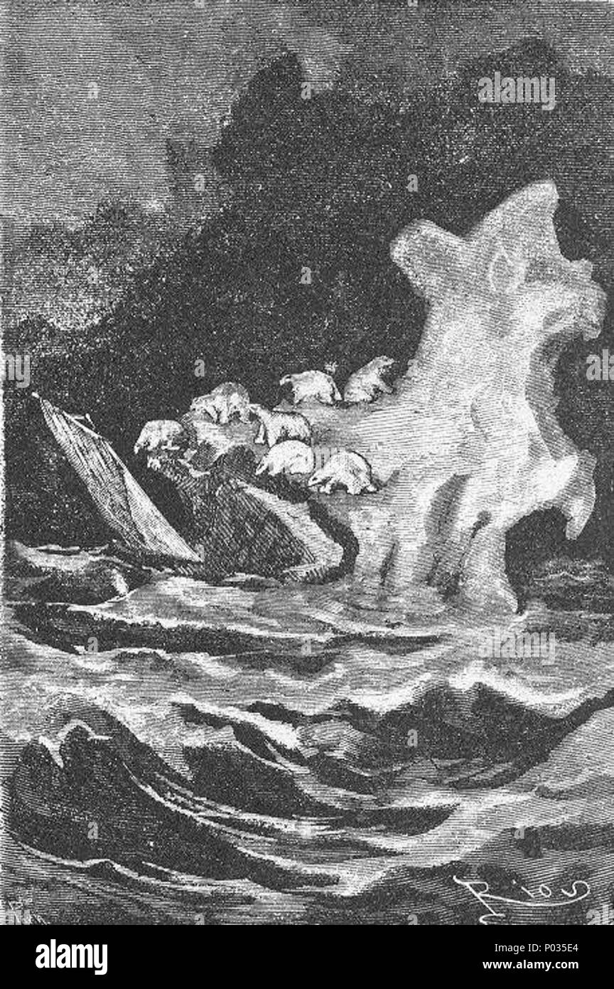 . Englisch: Eine Illustration von Jules Vernes Roman "Reisen und Abenteuer des Kapitän Hatteras', Teil II: "Der Bereich der Ice' gezeichnet von Édouard Riou und/oder Henri de Montaut. Polski: Ilustracja powieści Juliusza Verne 'a' i Podróże przygody kapitana części Hatterasa", II: "Pustynia lodowa" autorstwa Édouarda Riou i/lub Henri de Montauta. Français: Jules Verne: "Voyages et Aventures du Capitaine Hatteras - Le Désert de glace", Édouard Riou et Henri de Montaut. Diese Datei wurde hochgeladen mit Commonist. . 26. November 1866. Édouard Riou (1833-1900) Alternative Namen Edouard Riou Beschreibungen Stockfoto