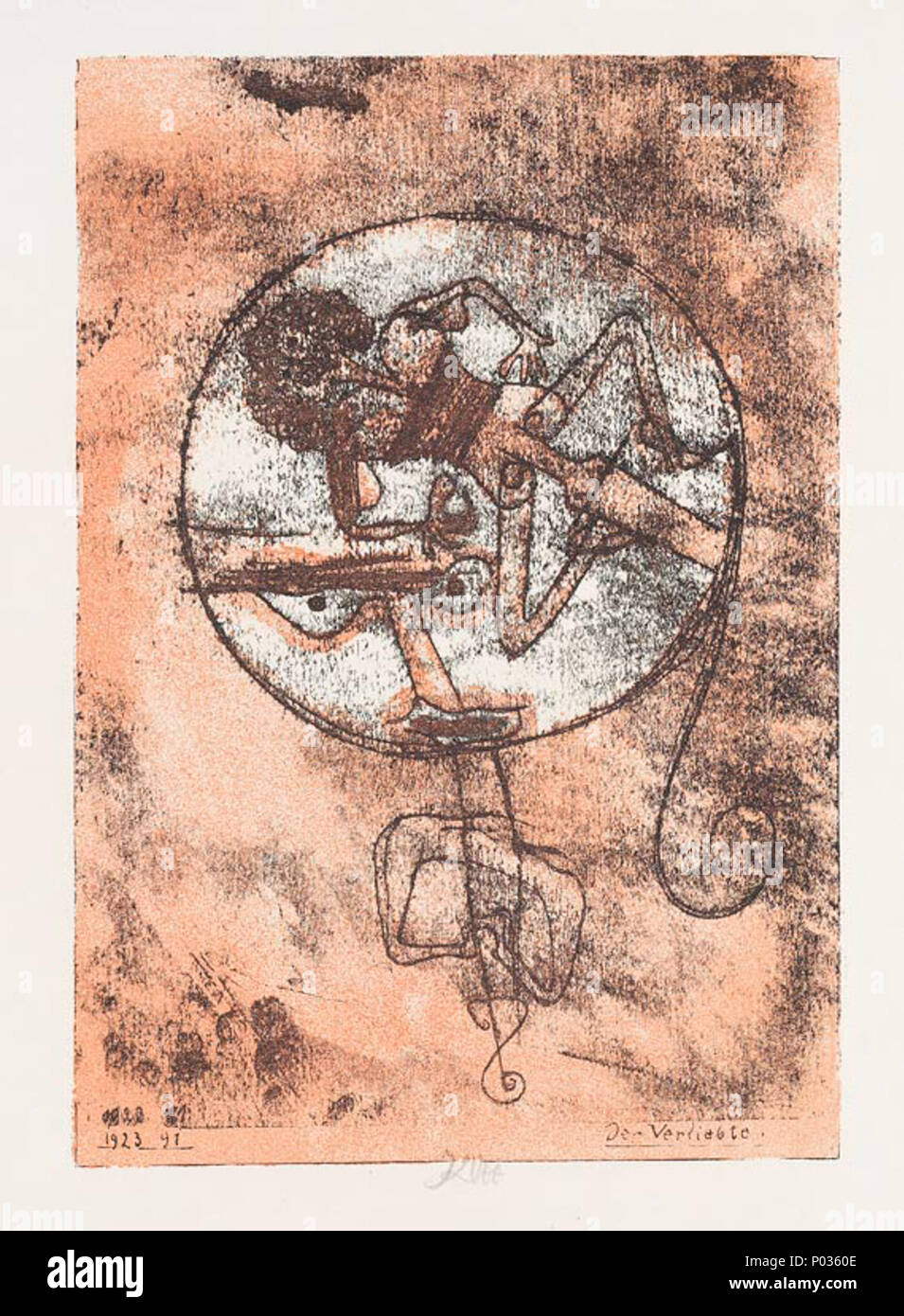 . Der Verliebte. Lithografie mit roter Tonplatte. "1923 91". Platte: 27,4 x 19 cm. Blatt 3 der 'Meistermappe des Staatlichen Bauhauses". Gedruckt vom Staatlichen Bauhaus in Weimar. Verlegt durch den Bauhaus-Verlag, München/Weimar 1923. . 1923. Paul Klee (1879-1940) Alternative Namen s. Klee; Klee Beschreibung Deutsche Maler, Hochschullehrer, bildender Künstler und Grafiker Geburtsdatum / Tod 18. Dezember 1879 vom 29. Juni 1940 Ort der Geburt / Todes Münchenbuchsee Muralto Arbeitsort München; Bern; Weimar; Düsseldorf Authority control: Q 44007 VIAF:?:? ISNI 68931085 0000 0001 2137 9. Stockfoto