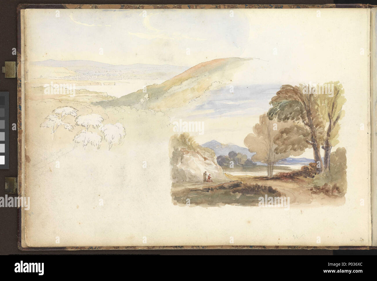 . Englisch: (Recto) Blick auf zwei große Häuser umgeben von Natur, mit Hinweisen auf Aquarelle; (verso) Zwei Landschaft Aquarelle. Nr. 3 von 36 (PAI 0849-PAI 0884). (Recto) eingeschrieben in Bleistift in der unteren linken. Wenn die benachbarten Seiten sind Richtwerte, diese Szene ist sicherlich in der Nähe von Teignmouth. (Verso) Zwei Landschaftsaquarelle, einem in der linken oberen Ecke des Blatts, der andere in der unteren rechten, zeigt ein Paar durch eine Landstraße, mit niedrigen Berge jenseits, und scheint eine mehr imaginären Zusammensetzung zu sein. Zwei Landschaft Aquarelle. 15. Juli 1850. Kapitän George Pechell Mends 13 (Rec Stockfoto
