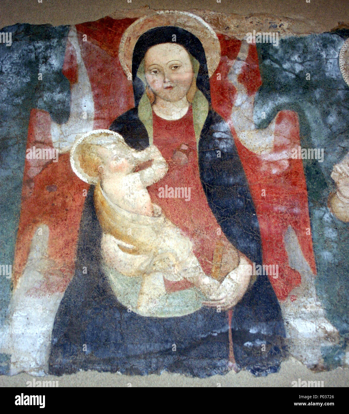 . Detail. Madonna mit Kind zwischen zwei weiblichen Heiligen. 15. Jahrhundert 14 0265-Milano - San Calimero-Attr. Ein Cristoforo Moretti (Sec. XV), Madonna e aufgrund Sante - Foto Giovanni Dall'Orto 5-Mai-2007 Stockfoto