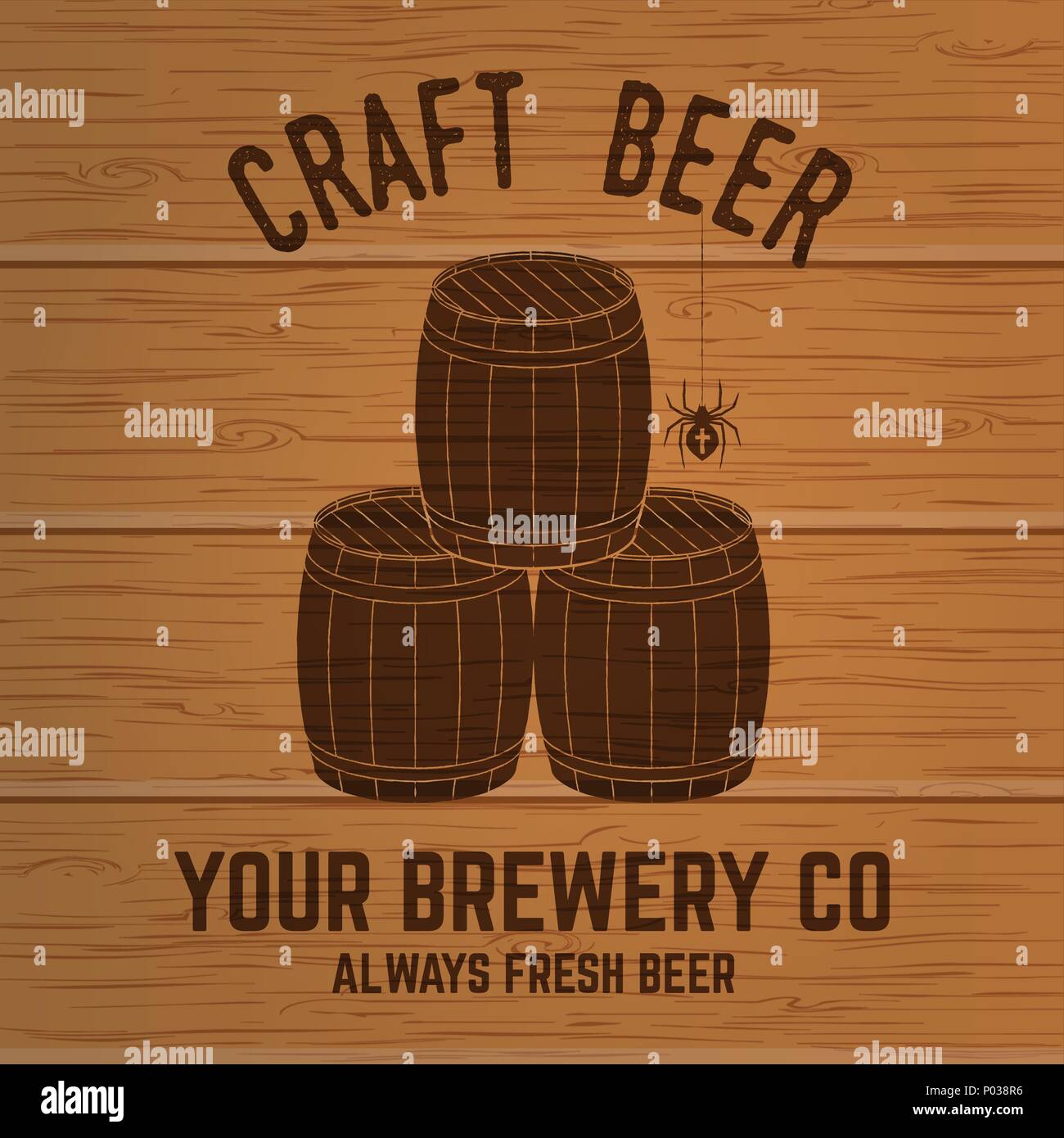 Handwerk Bier Abzeichen. Vector Illustration. Vintage Design für eine Bar, ein Pub und ein Restaurant. Fotorealistische Holz graviert Handwerk Bier Design. Stock Vektor