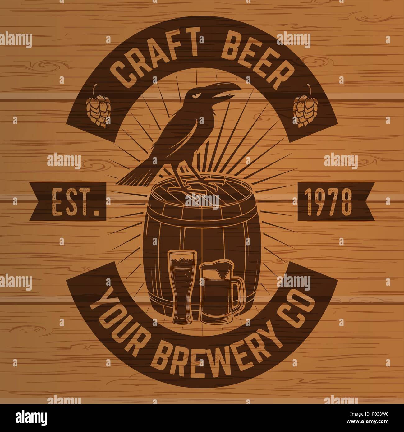 Handwerk Bier Abzeichen. Vector Illustration. Vintage Design für eine Bar, ein Pub und ein Restaurant. Untersetzer für Bier. Stock Vektor