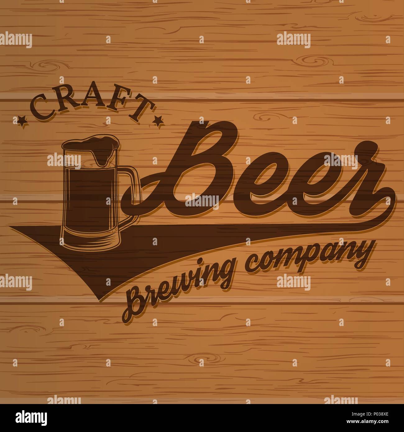 Handwerk Bier Abzeichen. Vector Illustration. Vintage Design für eine Bar, ein Pub und ein Restaurant. Fotorealistische Holz graviert Handwerk Bier Design. Stock Vektor