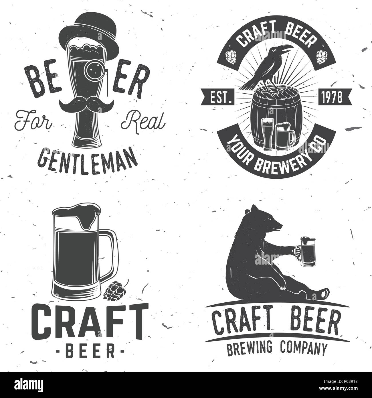 Satz von Handwerk Bier Abzeichen mit Hopfen und Tragen. Vector Illustration. Vintage Design für eine Bar, ein Pub und ein Restaurant. Untersetzer für Bier. Stock Vektor