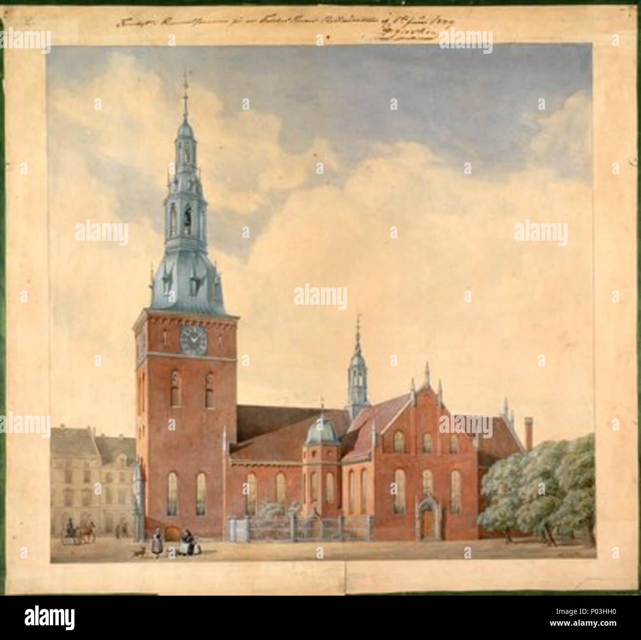 . Norsk Bokmål: Akvarell av Vår Frelsers Kirke/Oslo domkirke utført av Alexis de Chateauneuf ich Juni 1848 som illustrerer foreslo endringene han ich eksteriøret og som stort Sett ble gjennomført. Høyde: 61 cm Breite: 65,7 cm. Akvarellen tilhører Nasjonalmuseet für Kunst, Arkitektur og design Englisch: Aquarell von Oslo Domkirke von Juni 1848 von Alexis de Chateauneuf 278 Alexis de Chateauneuf Vor Frelsers Kirke, 1848 Stockfoto