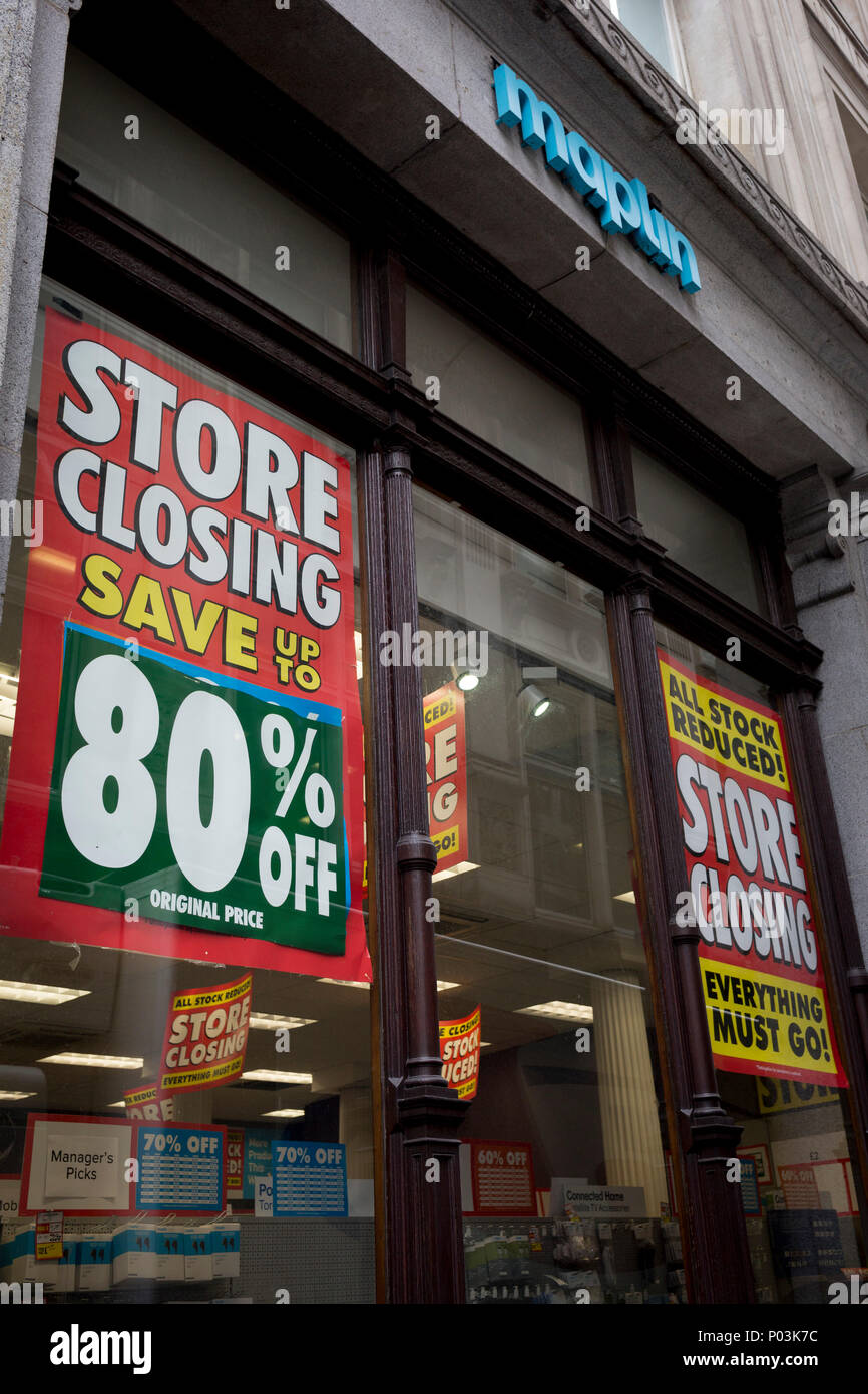 Ein Zweig der bald-zu-nahe Maplin Kette in der Stadt London, der Bezirk der Hauptstadt, am 4. Juni 2018 in London, England. Stockfoto