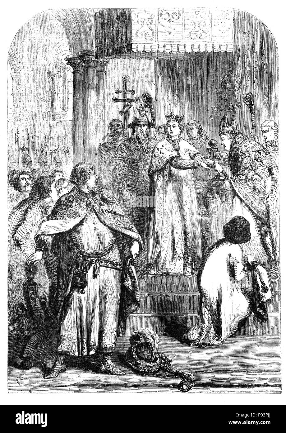 Richard II (1367-1400), König von England über einundzwanzig Jahre alt claimind das Recht, in seinem eigenen Namen zu regieren, und die Kontrolle über die Regierung am 3. Mai 1389. Die Zeit war für eine Zeit, in der sich Richard's Power widerrufen wurde, und dem Königreich unter der Regentschaft der Lords Appellant vorangestellt. John von Gaunt nach England zurück, im gleichen Jahr seine Differenzen mit der König, nach dem der Alten mehr als einen mäßigenden Einfluss auf die englische Politik gehandelt. Stockfoto