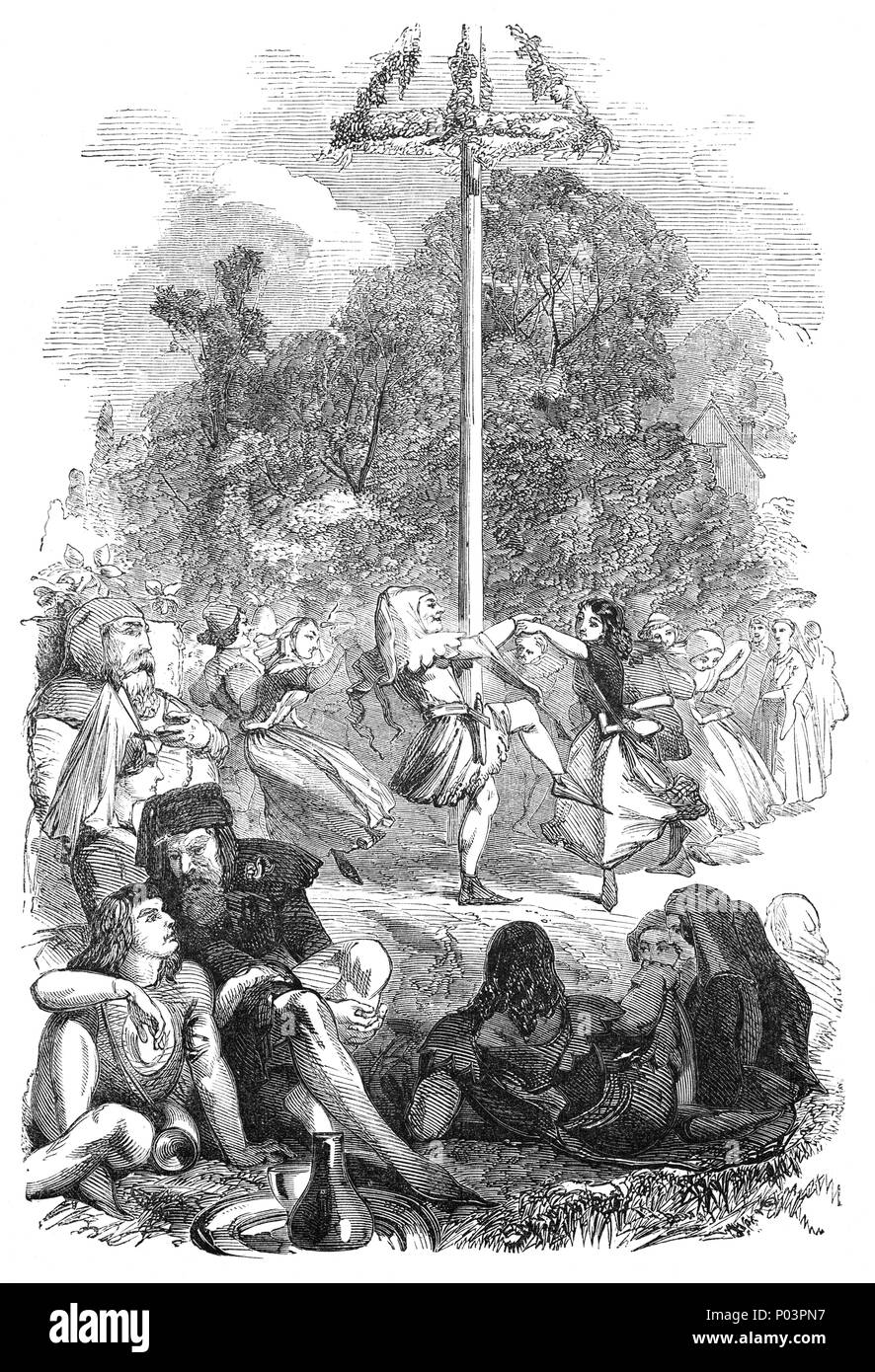 Mai ein Feiertag ist in der Regel am 1. Mai gefeiert. Es ist eine alte nördliche Hemisphäre Frühlingsfest und ein traditionelles Frühling Urlaub in vielen Kulturen. Tänze, Gesang, und Kuchen sind in der Regel Teil der Festlichkeiten. Im 14.Jahrhundert in England, traditionelle englische Tag der Riten und Feiern sind der krönende Abschluss einer Königin und der Maibaum. Historisch, Morris Tanzen hat bis Mai Tag feiern verbunden worden aus der heidnischen Angelsächsischen Zoll abgeleiteten gehalten während der 'Þrimilci - mōnaþ' (die alte englische Bezeichnung für den Monat Mai Bedeutung Monat drei Melkungen). Stockfoto