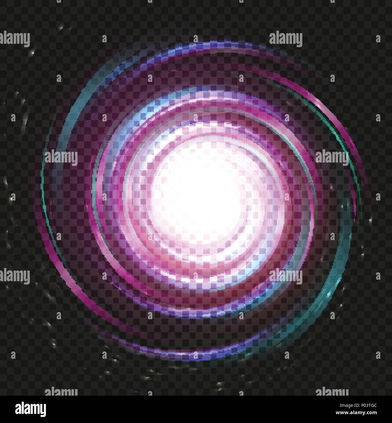 Spirale lila Magic galaxy Hintergrund. Helle Swirl lila Platz auf schwarzen Hintergrund. Galaxy Sturm Vector Illustration. Universum Objekt, abstrakte Swirl infinity Grafik. Stock Vektor