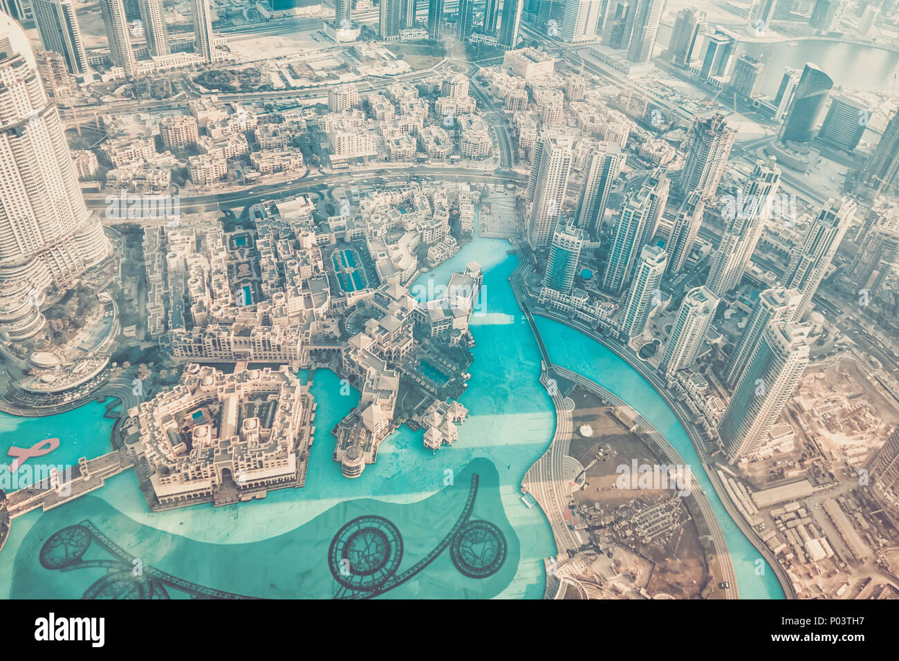 Dubai Downtown tag Szene. Draufsicht von oben. Stockfoto