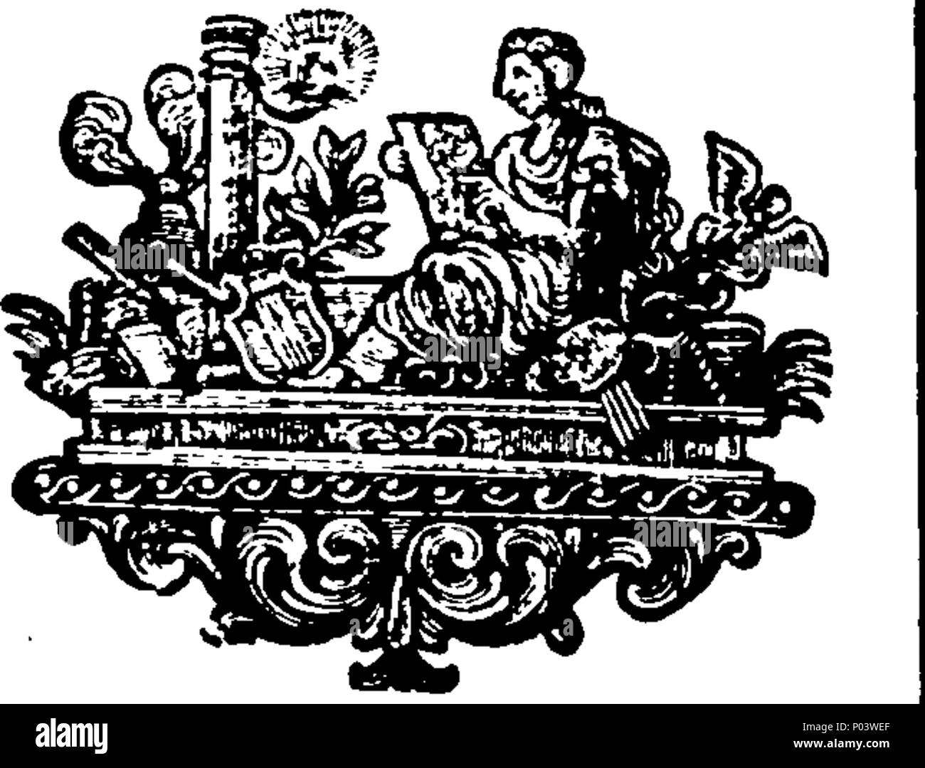 . Englisch: Fleuron aus Buch: A compleat Geschichte der Rebellion, von seinem ersten Aufstieg, im Jahre 1745, auf die Gesamtzahl der Unterdrückung bei der glorreichen Schlacht von Culloden, im April, 1746. Von Herrn James Ray, von Whitehaven, Freiwilliger unter Seiner Königlichen Hoheit des Herzogs von Cumberland. Darin enthalten sind, die Intrigen von Anhängern der Pretender vor dem Ausbruch der Rebellion, mit all den unvergesslichen Transaktionen, sowie die Angaben Ihrer mehrere Invasionen, die während der Zeit, die mit einem bestimmten und prägnant die mehrere Märsche und Counter-Marches der Rebellen, die aus jungen Pr Stockfoto