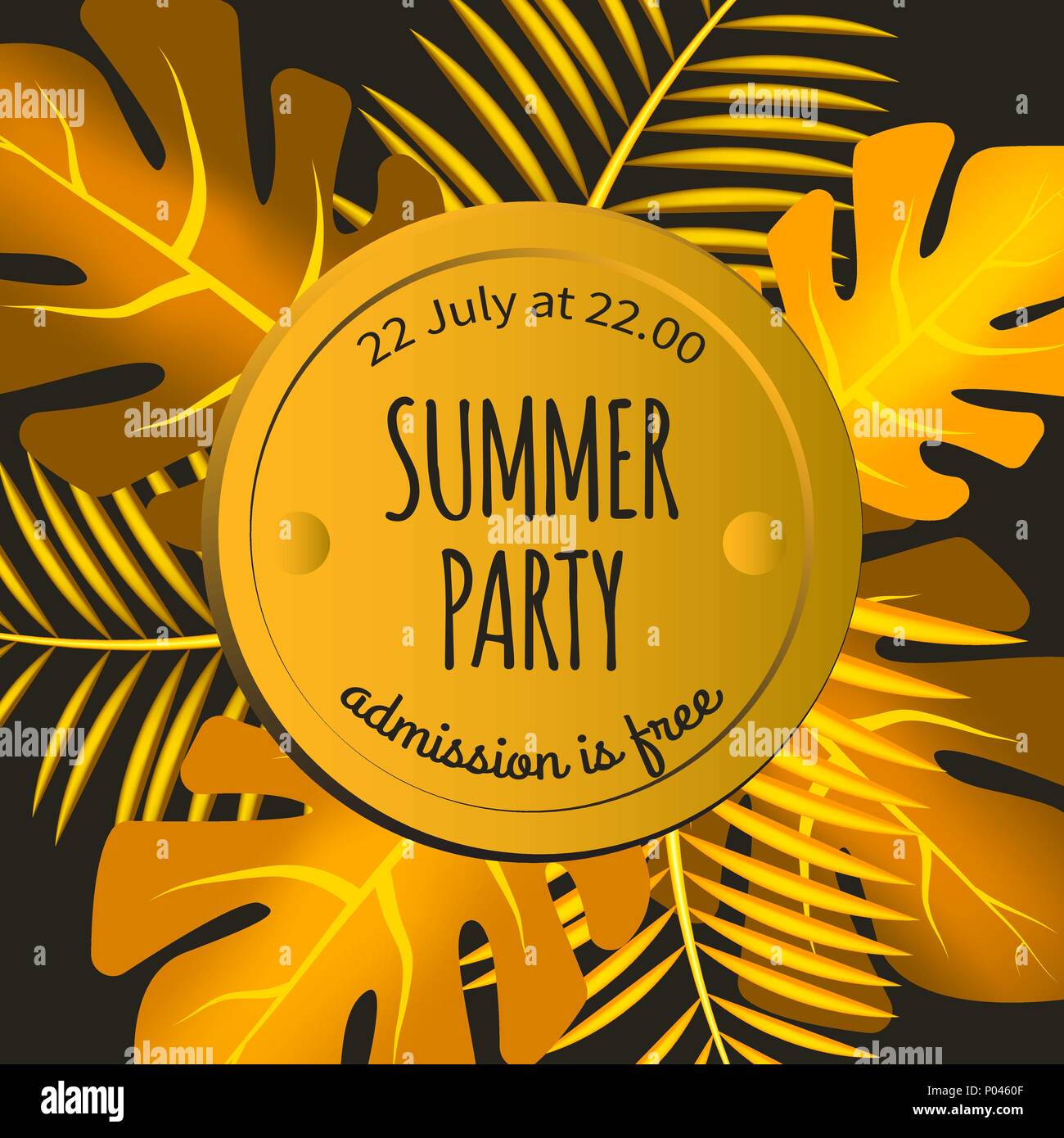 Einladung Zum Sommerfest Mit Gold Der Von Tropischen Palmen Blatter Schwarz Und Gold Banner Flyer Rahmen Mit Blattern Vector Illustration Stock Vektorgrafik Alamy