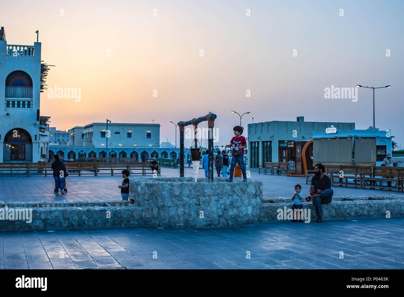 Sonnenuntergang vom Souk Waqif in Doha. Stockfoto