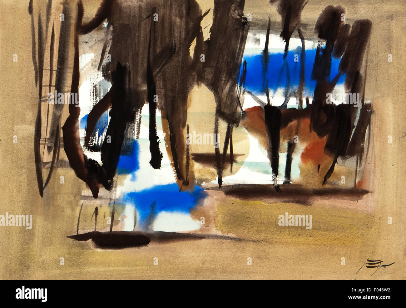 . Englisch: Gouache auf Papier 13,75 x 19,6 in. (34,92 x 49,78 cm.) in Persisch unterzeichnet, unten rechts. 1960 - 1965. Sohrab Sepehri (1928 - 1980) Beschreibung iranischer Maler, Dichter und Schriftsteller Geburtsdatum / Tod vom 7. Oktober 1928 vom 21. April 1980 Ort der Geburt / Todes Kashan Teheran Arbeitsort Iran (Tehran) Kontrolle: Q 469991 VIAF:?:? ISNI 41851171 0000 0001 0891 0226 LCCN: 80002910 GND:?N??: 028276809 119026546 SUDOC WorldCat 1 Untitled von Sohrab Sepehri (7) Stockfoto