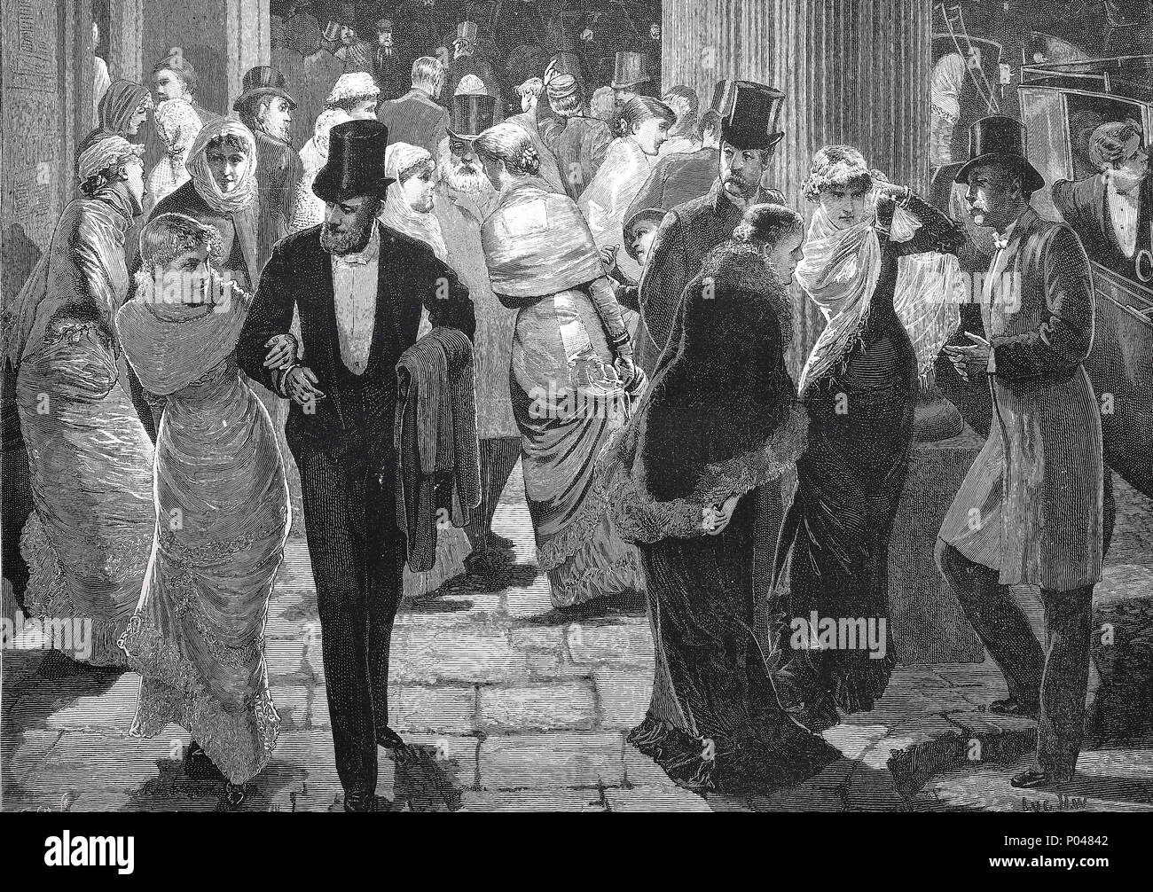 Nach dem Spiel, unter dem Lyceum Portikus, Lyceum Theatre, London, England, digital verbesserte Reproduktion einer Vorlage drucken aus dem Jahr 1881 Stockfoto
