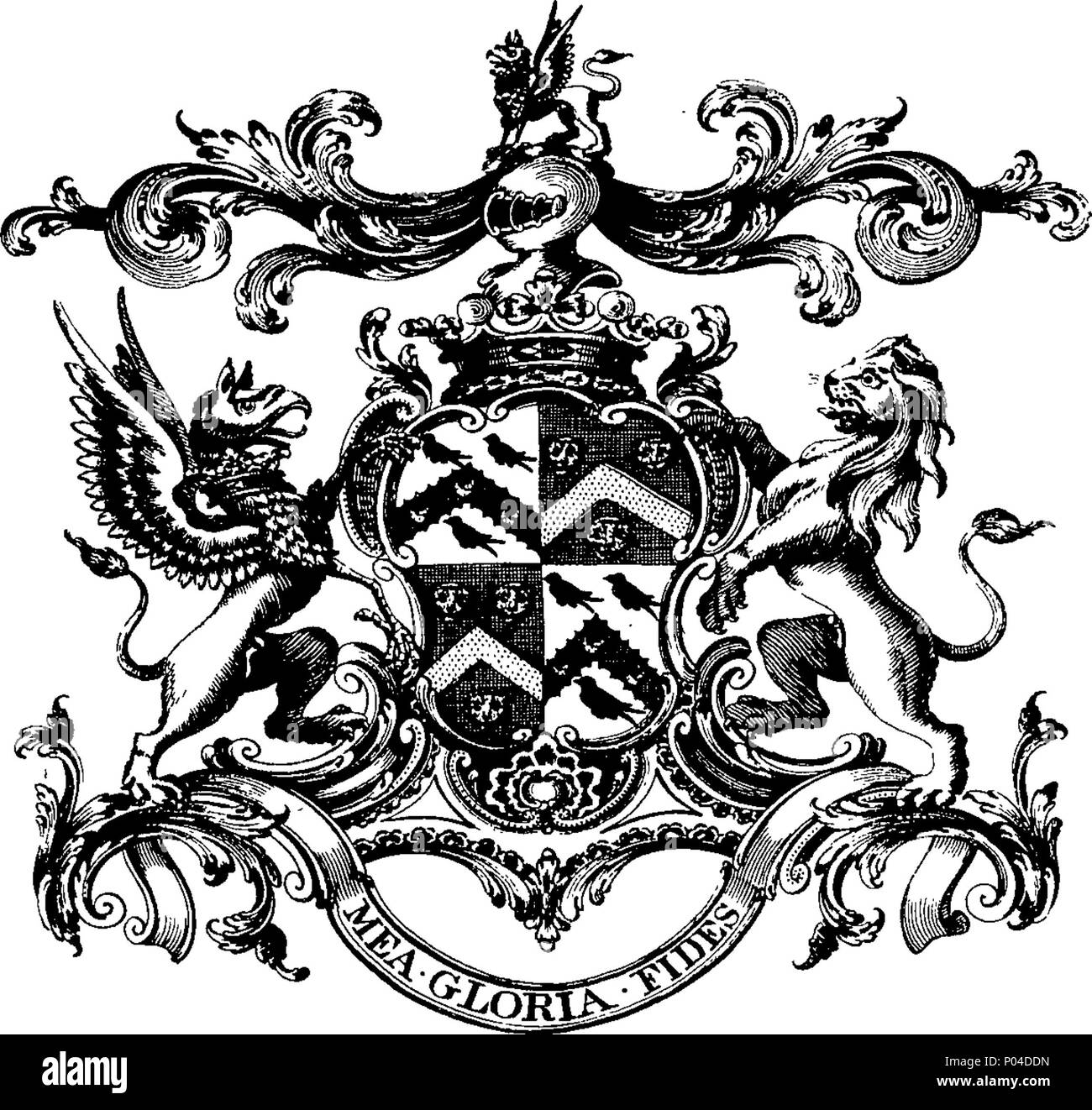 . Englisch: Fleuron aus Buch: Eine Beschreibung der königlichen Palast und Kloster von St. Laurentius, genannt das Escurial; und der Königlichen Kapelle auf das Pantheon. Aus dem Spanischen von Frey Francisco de los Santos, Kaplan übersetzt seine Majestät Philip das Vierte auf. Illustriert mit Kupfer-Platten. Von George Thompson, von York, Esq. 86 Eine Beschreibung der königlichen Palast und Kloster von St Fleuron T 031699-1 Stockfoto
