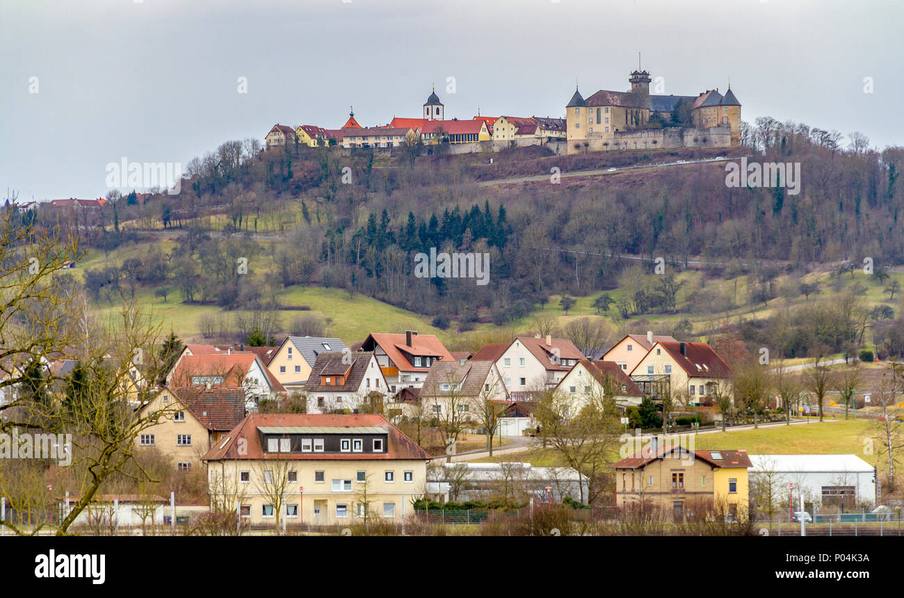 Fernsicht auf Waldenburg, eine Stadt im Hohenlohekreis im südlichen Deutschland Stockfoto