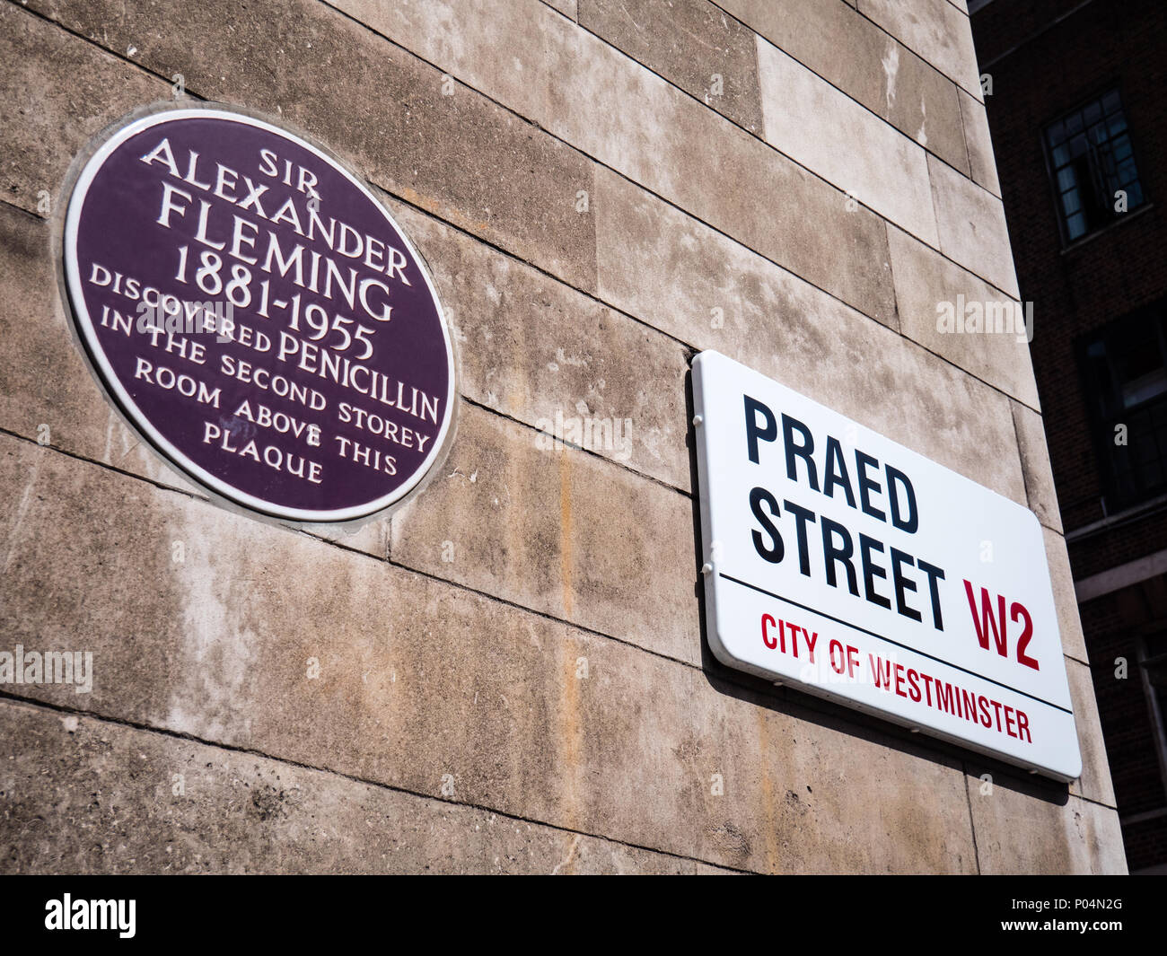 Alexander Fleming Plakette, St Mary's Hospital, Paddington, Westminster, London, England, UK, GB. Stockfoto