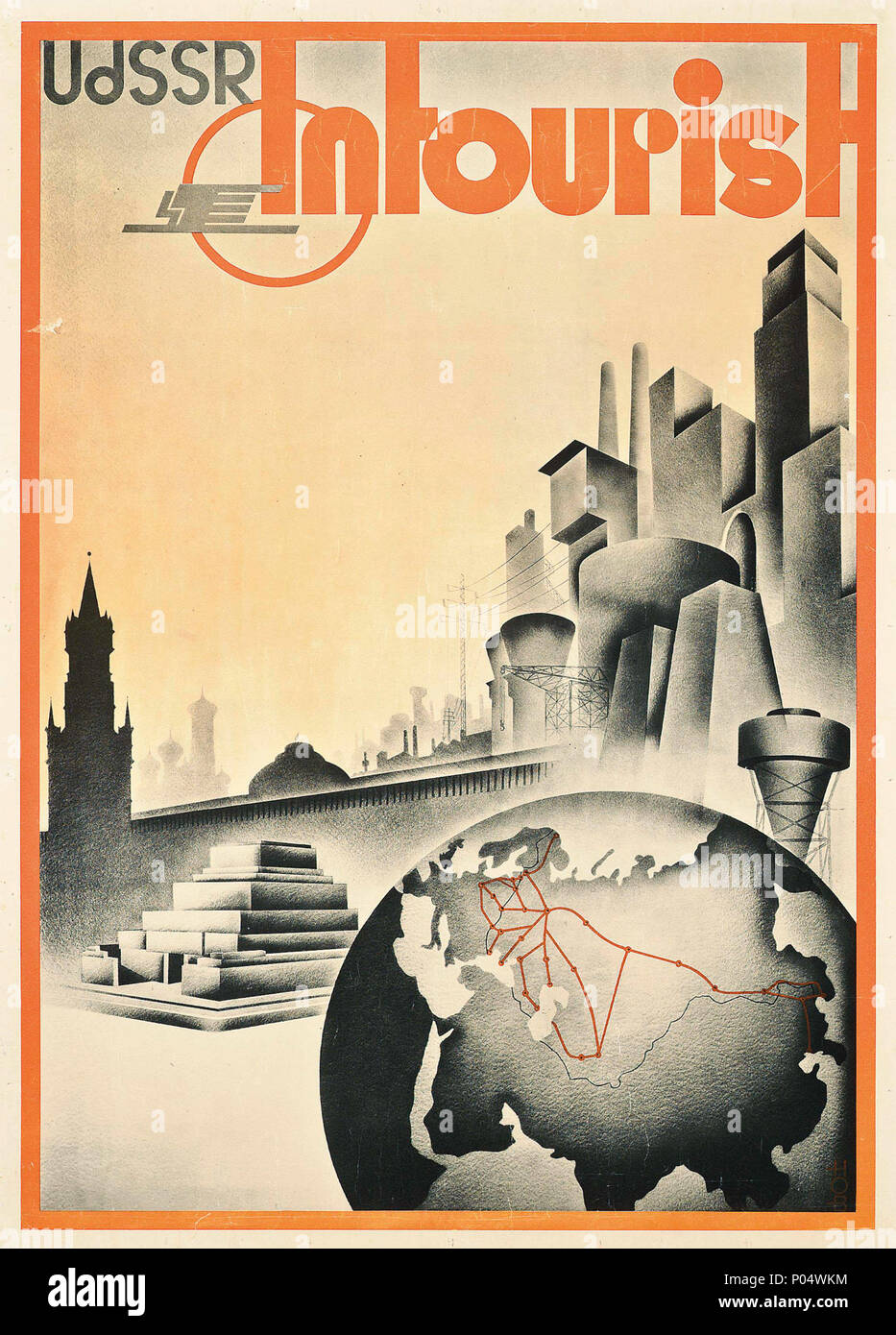 . Русский: Туристический плакат об СССР. Внешторгиздат по заказу Интуриста, 1935. Хромолитография, 98 x 73 См. . 1935. ??????????? ????????-???????????? ??? 101 UdSSR Intourist (Poster) Stockfoto