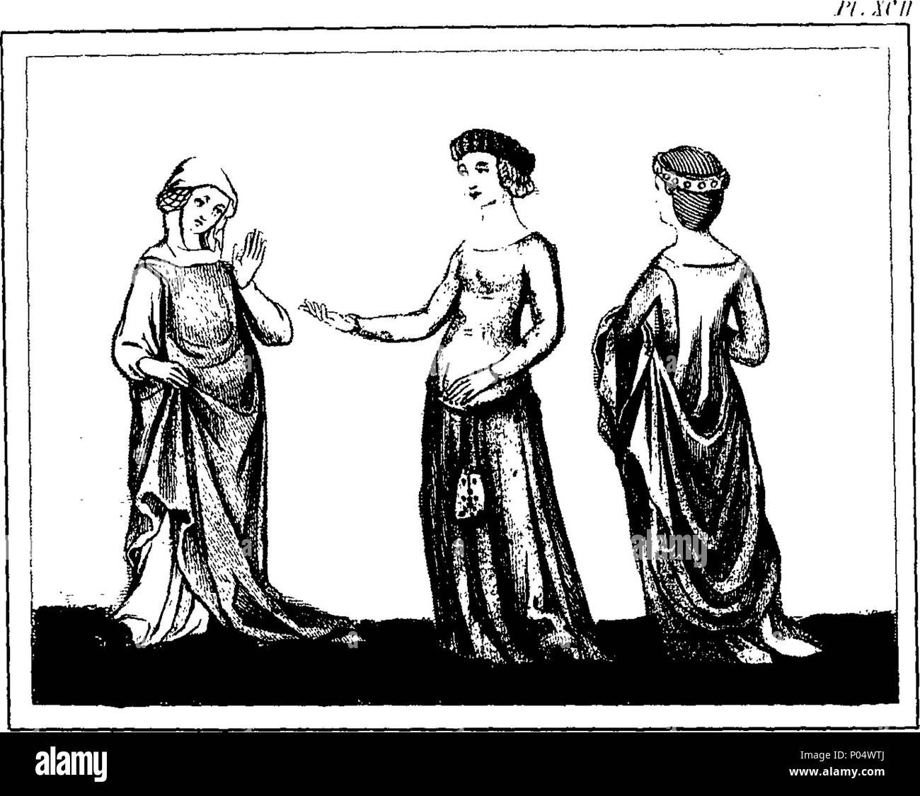 . Englisch: Fleuron aus Buch: eine vollständige Ansicht des Kleides und die Gewohnheiten der Menschen in England, die von der Einführung der Sachsen in Großbritannien bis in die heutige Zeit, durch Stiche aus der Authentischsten bleibt der Antike illustriert. Zu dem ist eine Einleitung vorangestellt, die eine allgemeine Beschreibung der alten Gewohnheiten im Einsatz unter der Menschheit, von der frühesten Zeit bis zum Abschluss des siebten Jahrhunderts. Von Joseph Strutt. ... 71 Eine vollständige Ansicht des Kleides und die Gewohnheiten der Menschen in England Fleuron T 102863-42 Stockfoto