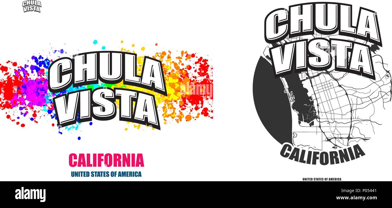 Chula Vista, Kalifornien, Logo Design. Zwei in einem Vektor Kunst Großes Logo mit Vintage Briefe mit schönen farbigen Hintergrund und eine - Farbe - Version mit ma Stock Vektor