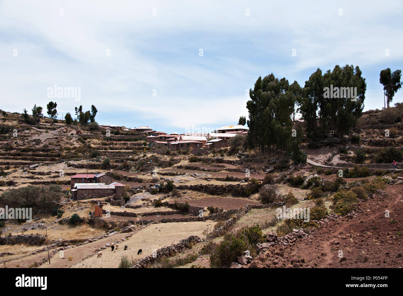 Landschaft der Insel Taquile, den Titicacasee. Peru Stockfoto
