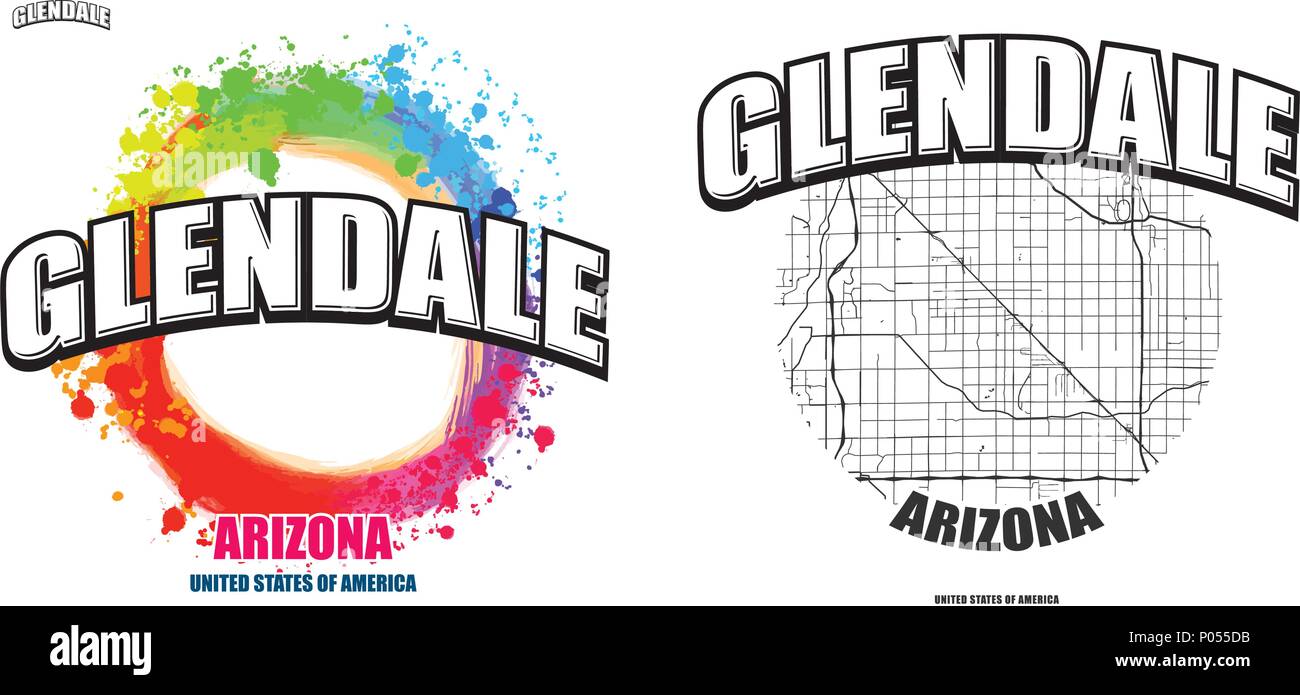 Glendale, Arizona, Logo Design. Zwei in einem Vektor Kunst Großes Logo mit Vintage Briefe mit schönen farbigen Hintergrund und eine - Farbe - Version mit Karte für Stock Vektor