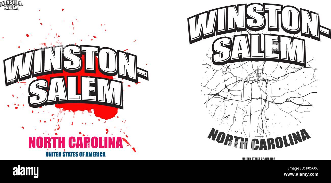 Winston - Salem, North Carolina, Logo Design. Zwei in einem Vektor Kunst Großes Logo mit Vintage Briefe mit schönen farbigen Hintergrund und eine - Farbe - Version w Stock Vektor